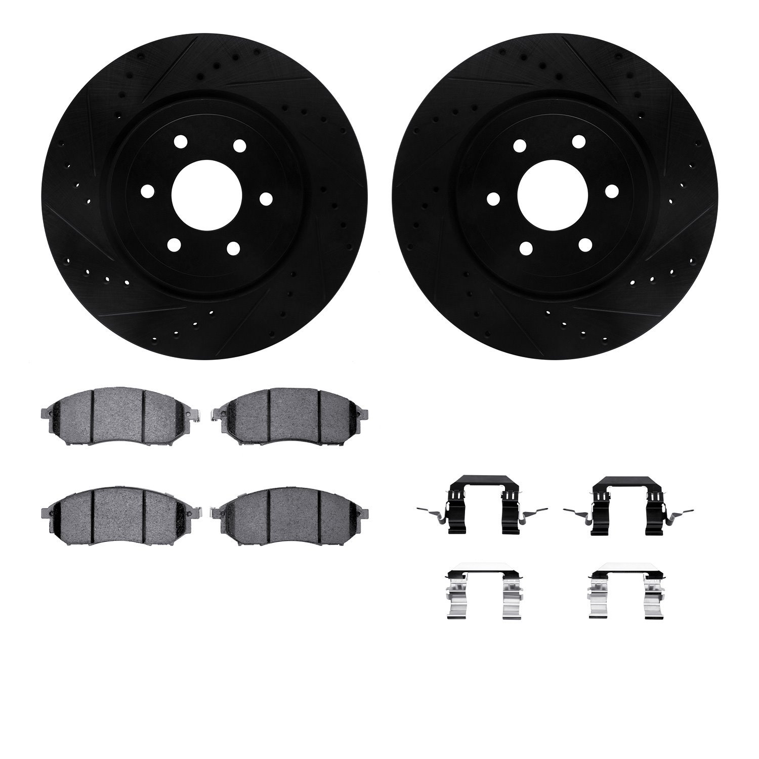 8312-67094 Drilled/Slotted Brake Rotors with 3000-Series Ceramic Brake Pads Kit & Hardware [Black], 2008-2011 Infiniti/Nissan, P
