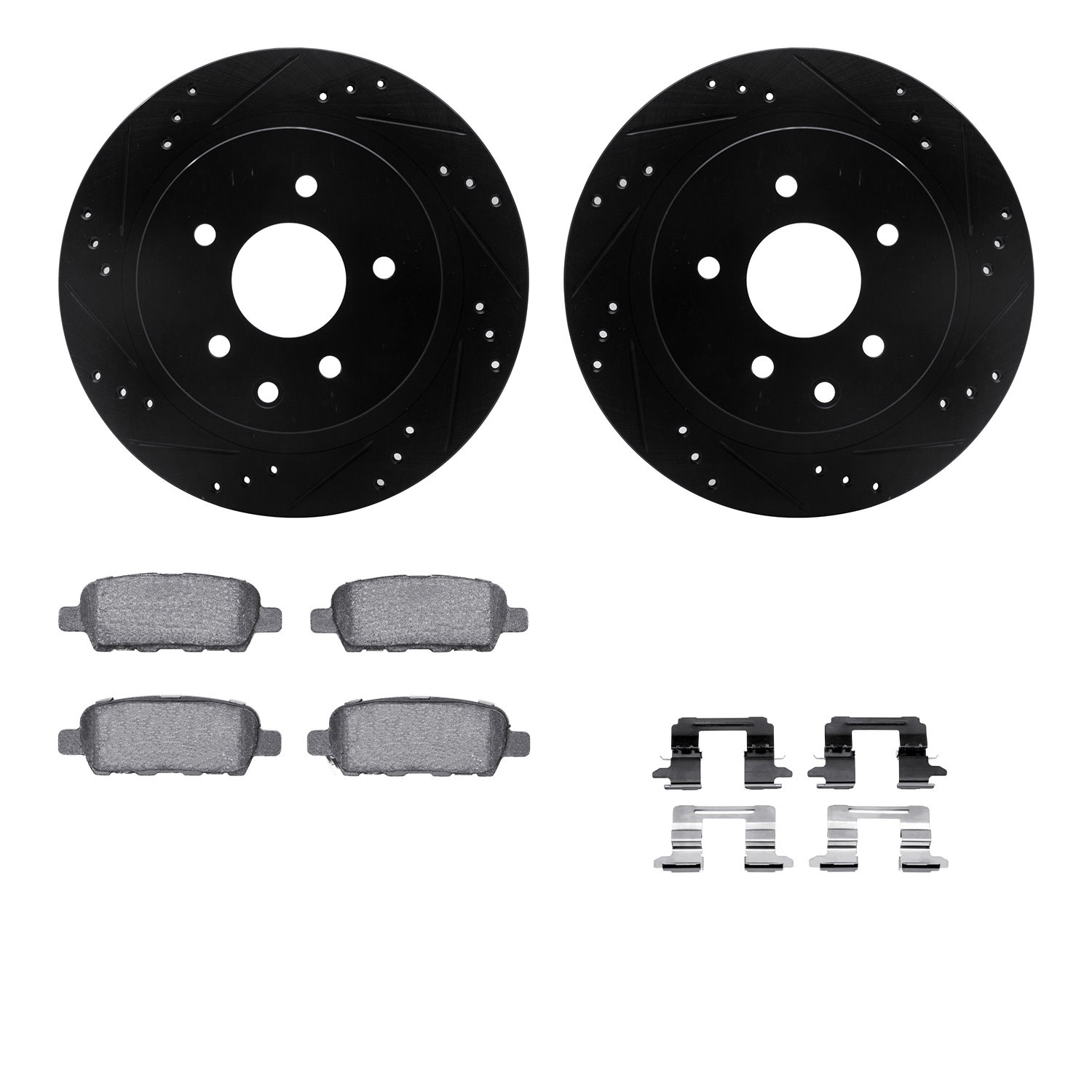 8312-67101 Drilled/Slotted Brake Rotors with 3000-Series Ceramic Brake Pads Kit & Hardware [Black], Fits Select Multiple Makes/M