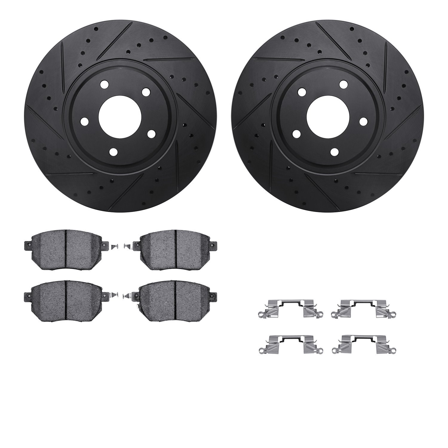 8312-67104 Drilled/Slotted Brake Rotors with 3000-Series Ceramic Brake Pads Kit & Hardware [Black], 2003-2005 Infiniti/Nissan, P