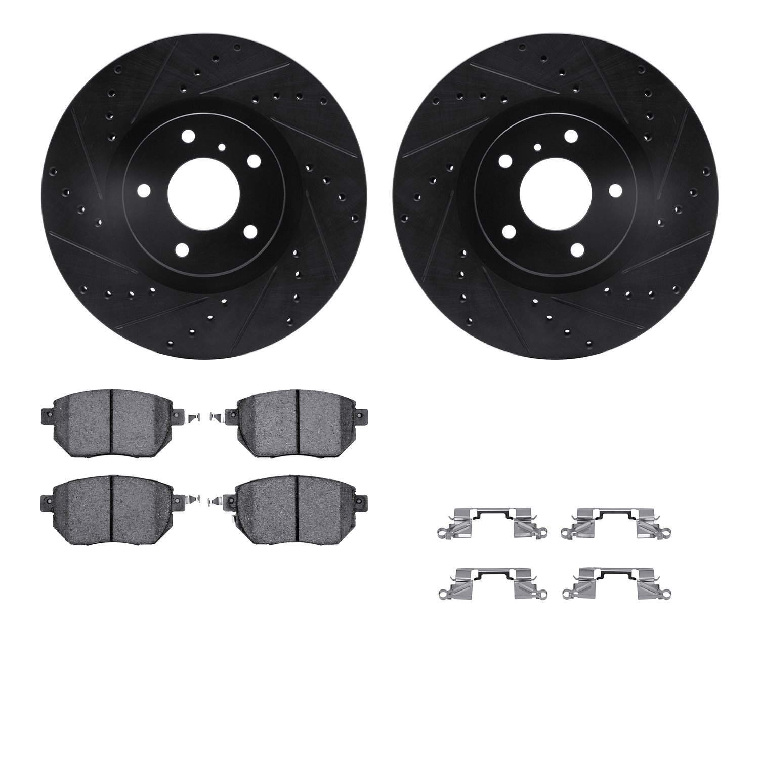 8312-67105 Drilled/Slotted Brake Rotors with 3000-Series Ceramic Brake Pads Kit & Hardware [Black], 2003-2011 Infiniti/Nissan, P