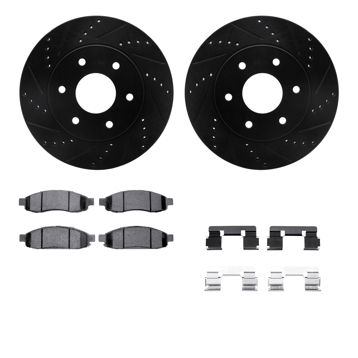 8312-67112 Drilled/Slotted Brake Rotors with 3000-Series Ceramic Brake Pads Kit & Hardware [Black], 2004-2005 Infiniti/Nissan, P