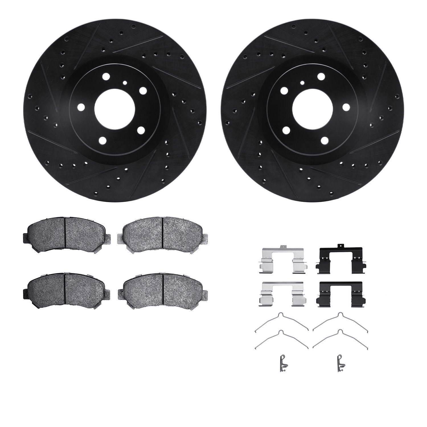 8312-67115 Drilled/Slotted Brake Rotors with 3000-Series Ceramic Brake Pads Kit & Hardware [Black], 2009-2021 Infiniti/Nissan, P