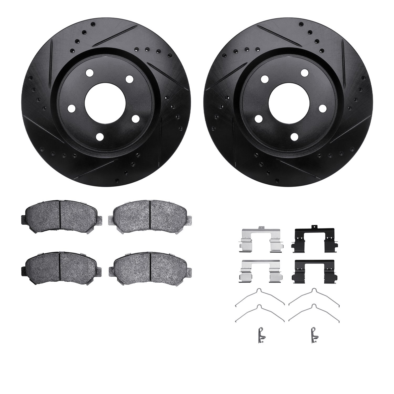 8312-67116 Drilled/Slotted Brake Rotors with 3000-Series Ceramic Brake Pads Kit & Hardware [Black], 2008-2015 Infiniti/Nissan, P