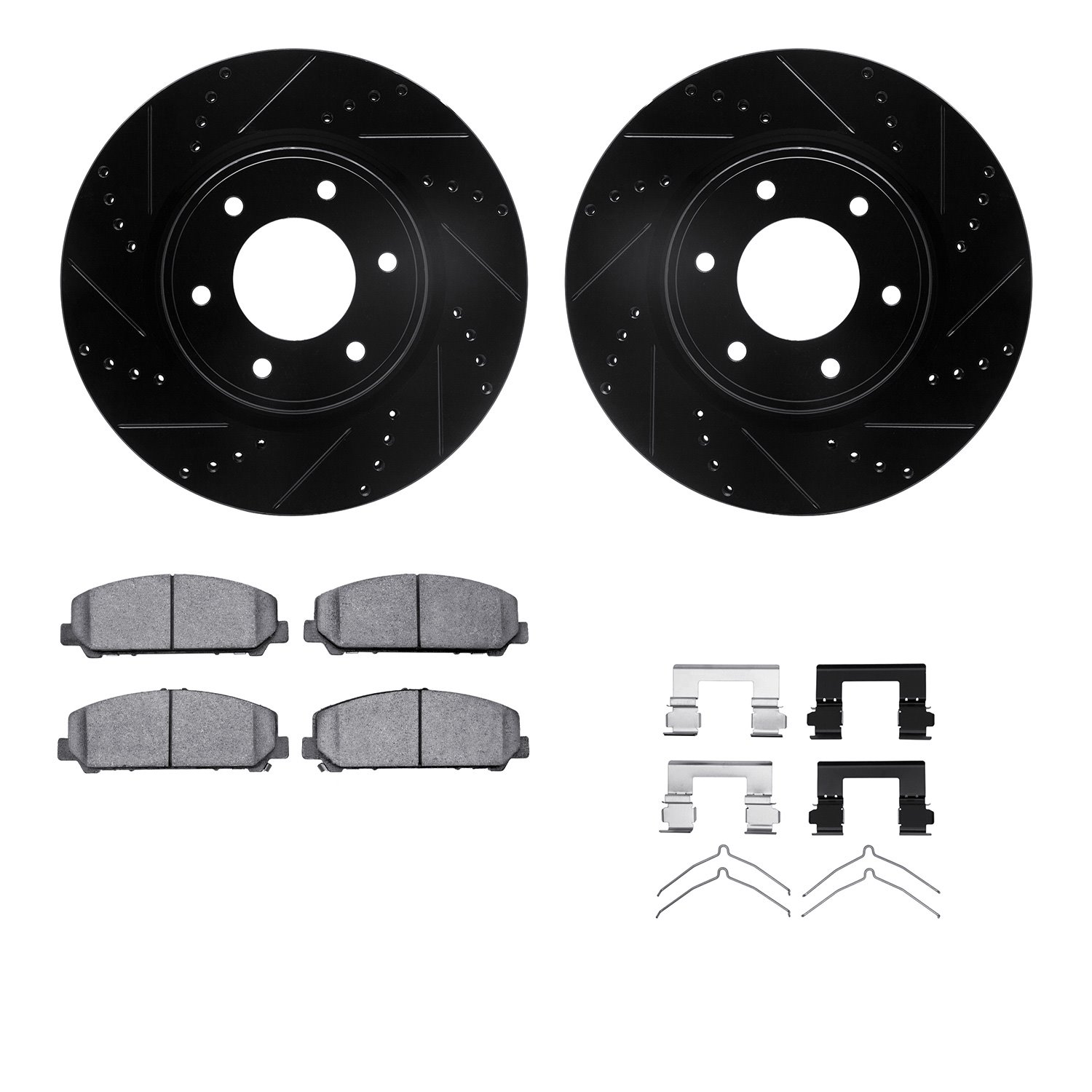 8312-67119 Drilled/Slotted Brake Rotors with 3000-Series Ceramic Brake Pads Kit & Hardware [Black], Fits Select Infiniti/Nissan,