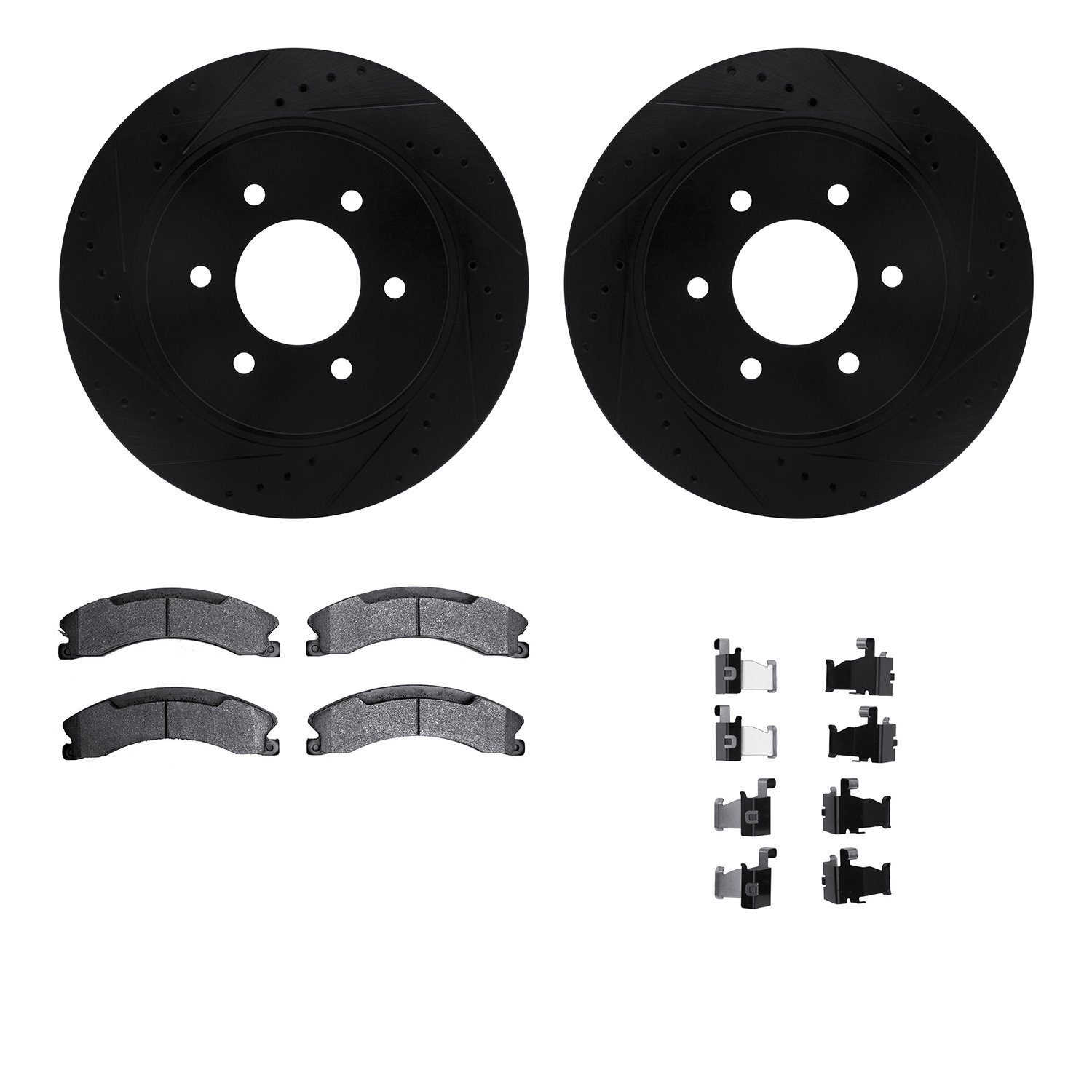 8312-67121 Drilled/Slotted Brake Rotors with 3000-Series Ceramic Brake Pads Kit & Hardware [Black], Fits Select Infiniti/Nissan,