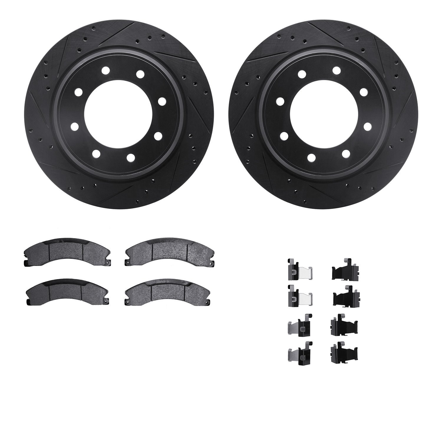 8312-67122 Drilled/Slotted Brake Rotors with 3000-Series Ceramic Brake Pads Kit & Hardware [Black], 2012-2021 Infiniti/Nissan, P