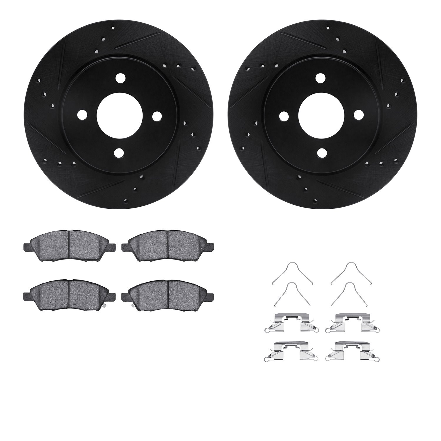 8312-67124 Drilled/Slotted Brake Rotors with 3000-Series Ceramic Brake Pads Kit & Hardware [Black], 2012-2019 Infiniti/Nissan, P