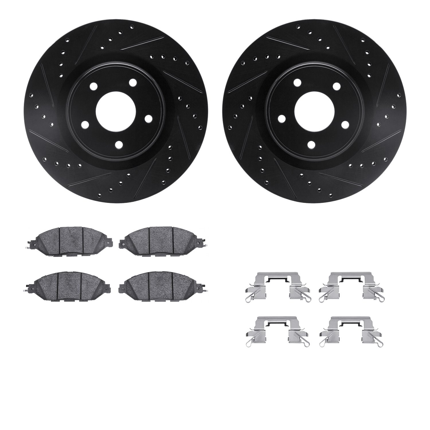 8312-67125 Drilled/Slotted Brake Rotors with 3000-Series Ceramic Brake Pads Kit & Hardware [Black], Fits Select Infiniti/Nissan,