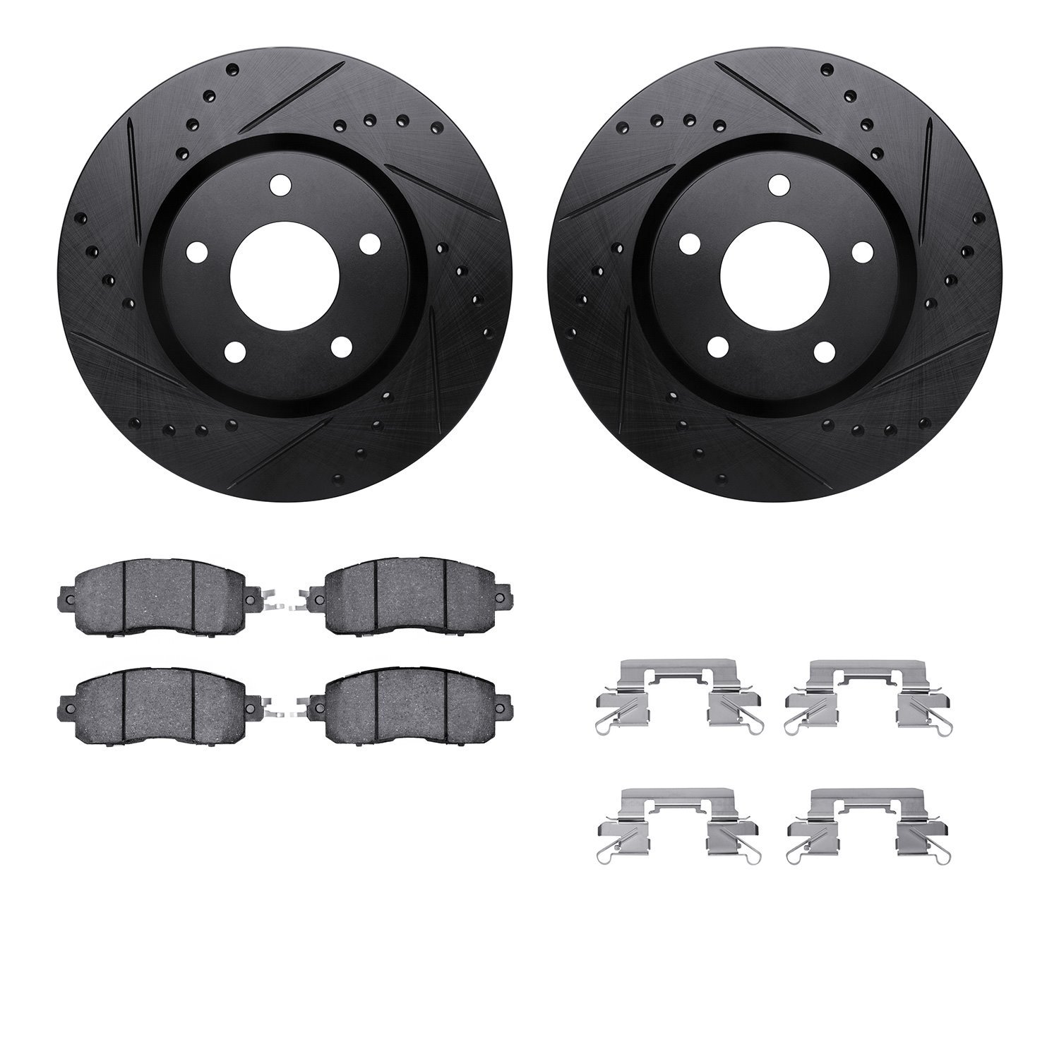 8312-67126 Drilled/Slotted Brake Rotors with 3000-Series Ceramic Brake Pads Kit & Hardware [Black], Fits Select Infiniti/Nissan,