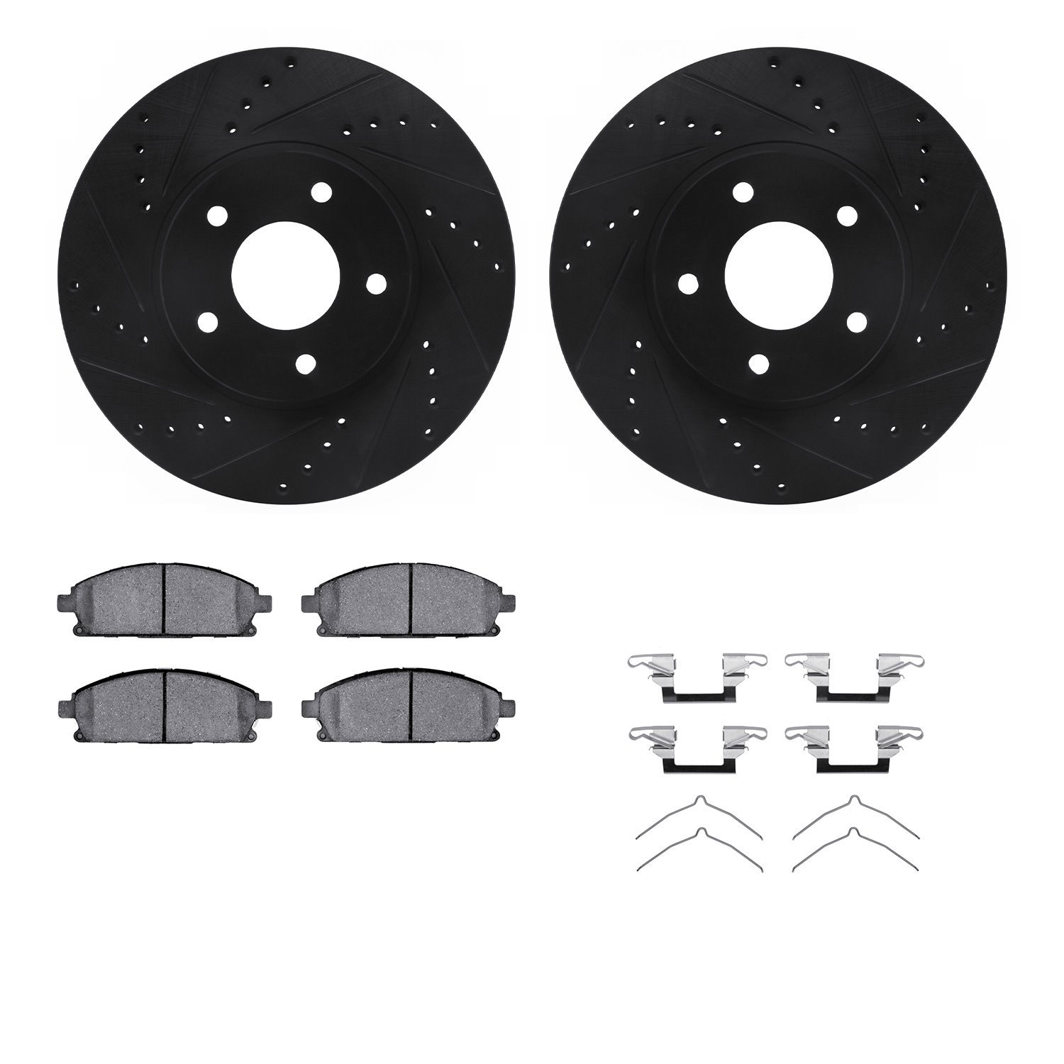 8312-68008 Drilled/Slotted Brake Rotors with 3000-Series Ceramic Brake Pads Kit & Hardware [Black], 1997-2001 Infiniti/Nissan, P