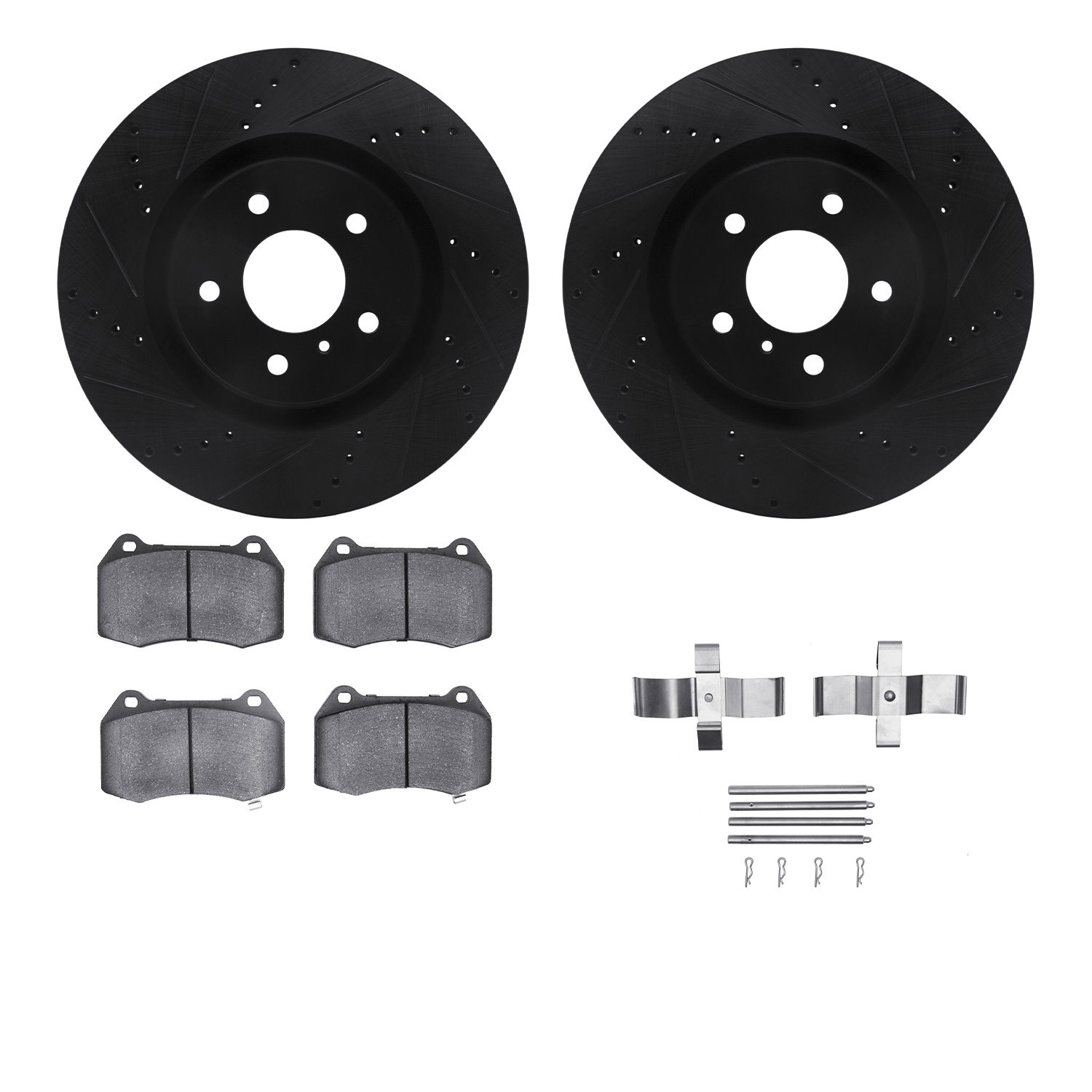 8312-68012 Drilled/Slotted Brake Rotors with 3000-Series Ceramic Brake Pads Kit & Hardware [Black], 2003-2008 Infiniti/Nissan, P