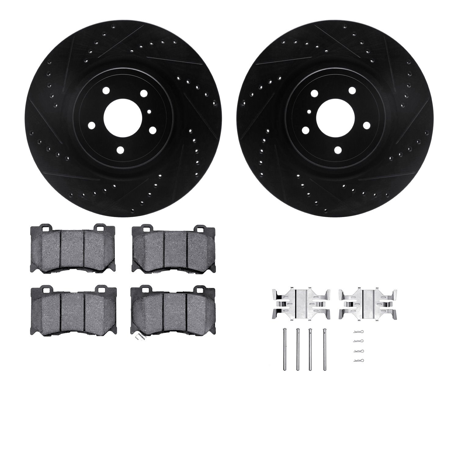 8312-68015 Drilled/Slotted Brake Rotors with 3000-Series Ceramic Brake Pads Kit & Hardware [Black], Fits Select Infiniti/Nissan,