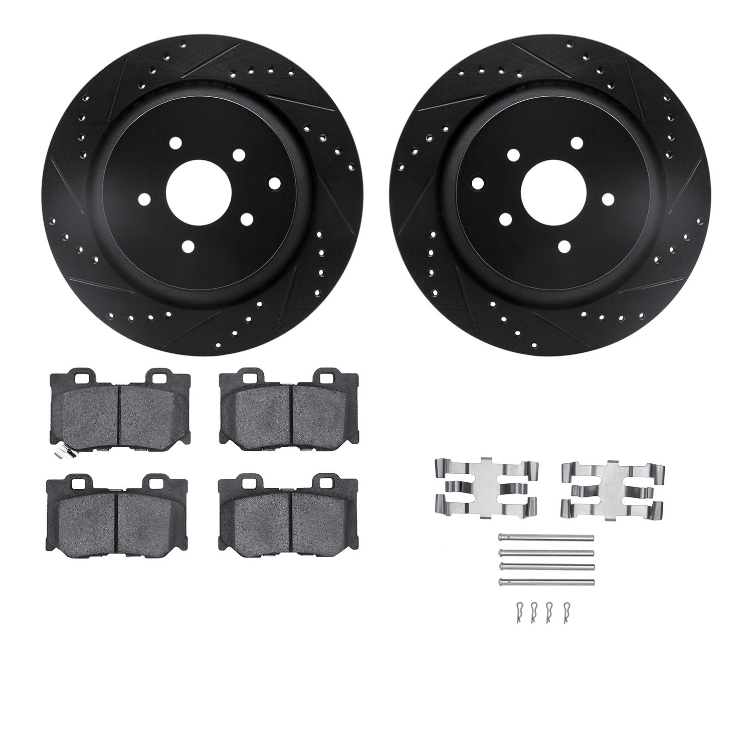 8312-68017 Drilled/Slotted Brake Rotors with 3000-Series Ceramic Brake Pads Kit & Hardware [Black], Fits Select Infiniti/Nissan,