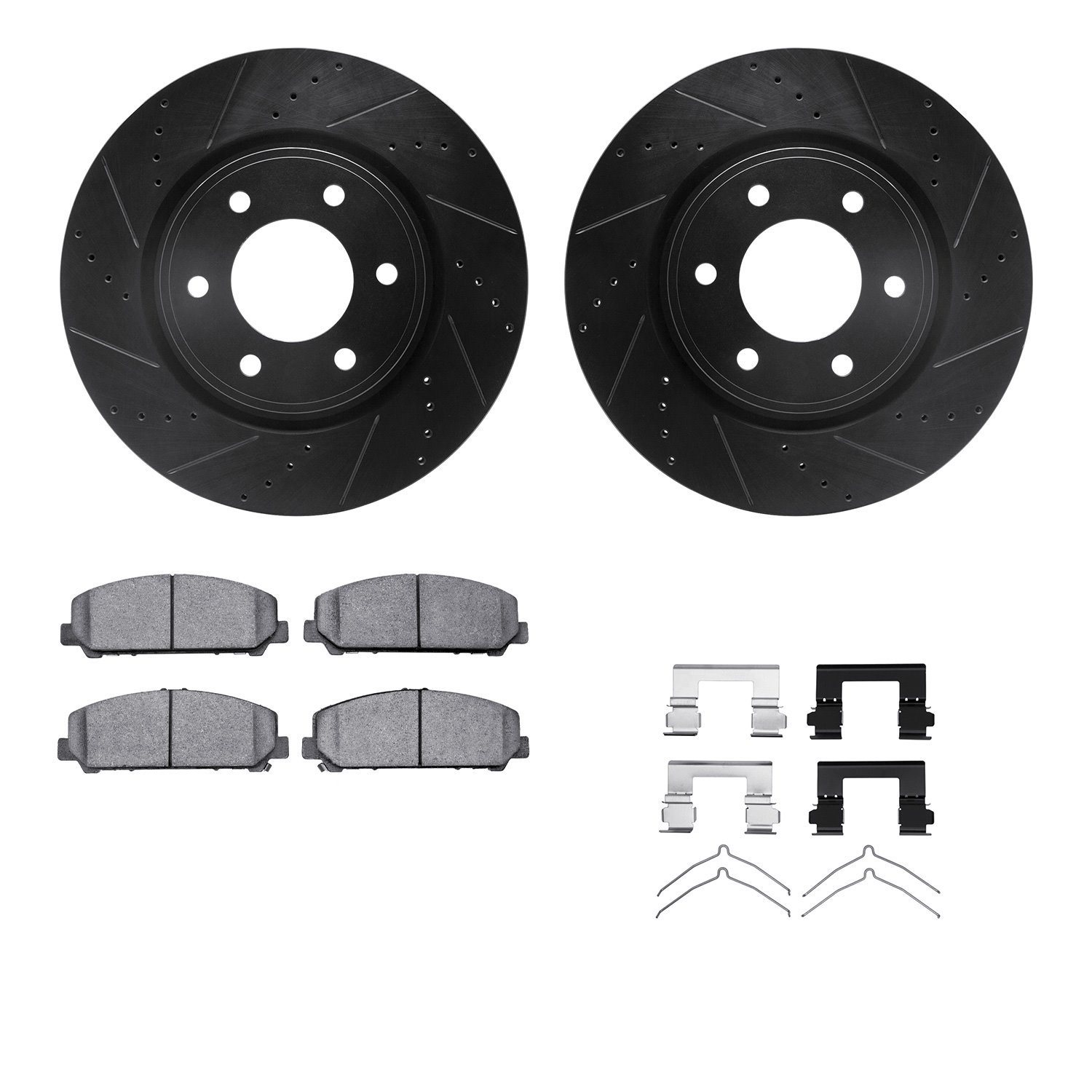 8312-68018 Drilled/Slotted Brake Rotors with 3000-Series Ceramic Brake Pads Kit & Hardware [Black], Fits Select Infiniti/Nissan,