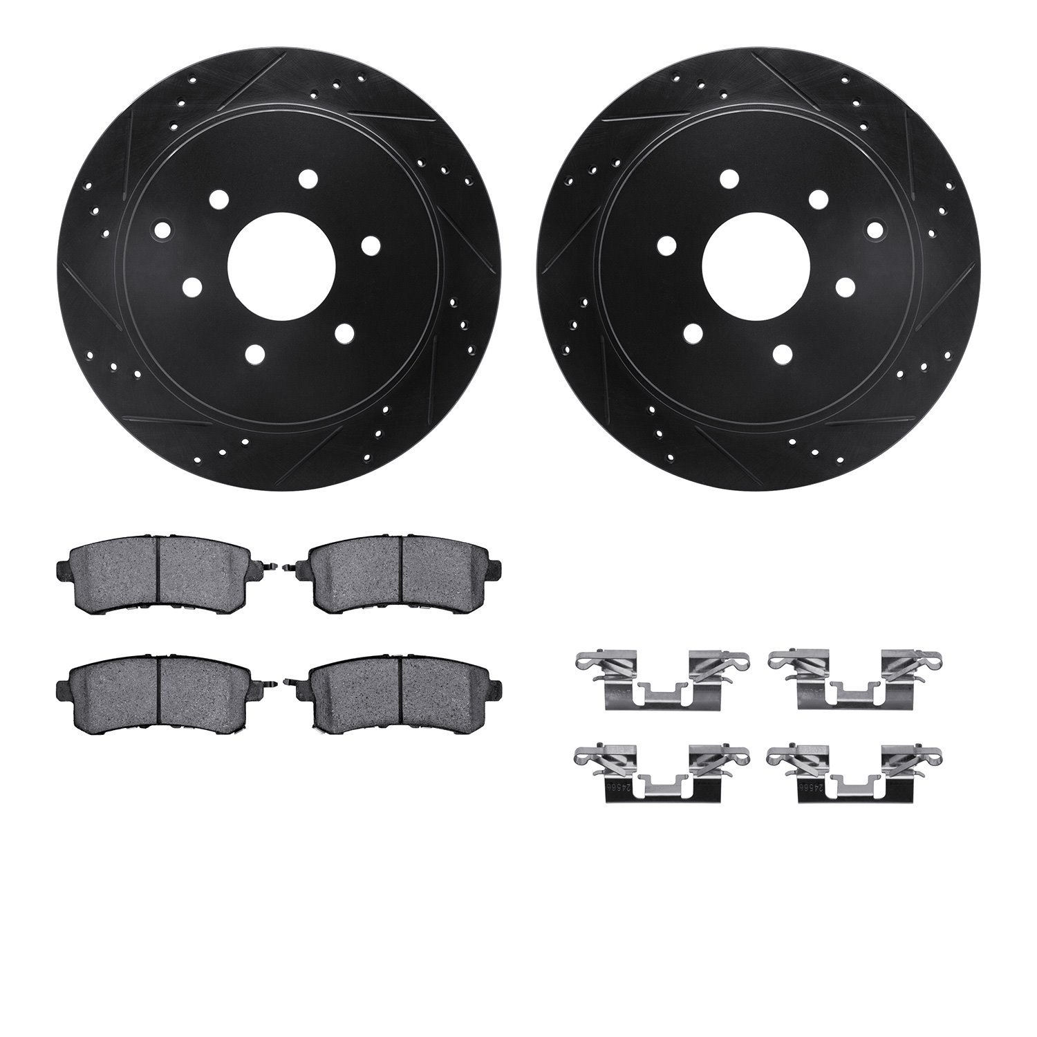 8312-68019 Drilled/Slotted Brake Rotors with 3000-Series Ceramic Brake Pads Kit & Hardware [Black], Fits Select Infiniti/Nissan,