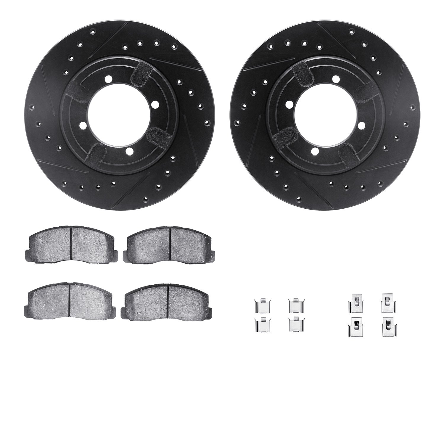 8312-72013 Drilled/Slotted Brake Rotors with 3000-Series Ceramic Brake Pads Kit & Hardware [Black], 1984-1990 Multiple Makes/Mod