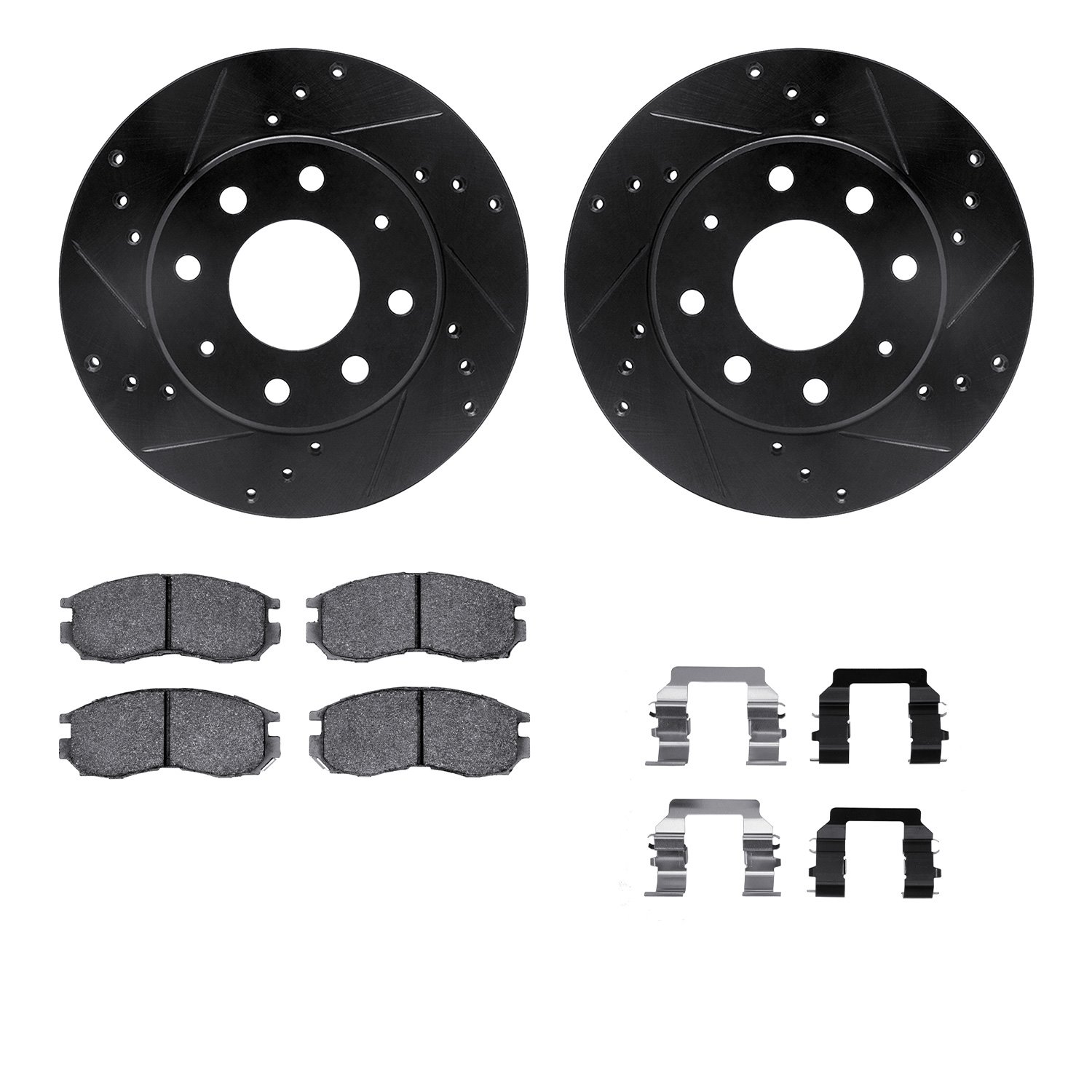 8312-72036 Drilled/Slotted Brake Rotors with 3000-Series Ceramic Brake Pads Kit & Hardware [Black], 1989-1997 Multiple Makes/Mod