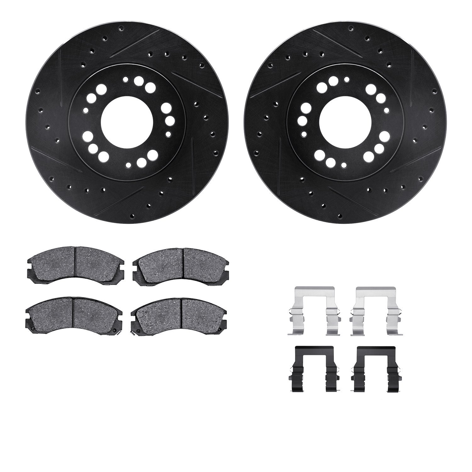 8312-72039 Drilled/Slotted Brake Rotors with 3000-Series Ceramic Brake Pads Kit & Hardware [Black], 1991-2004 Multiple Makes/Mod