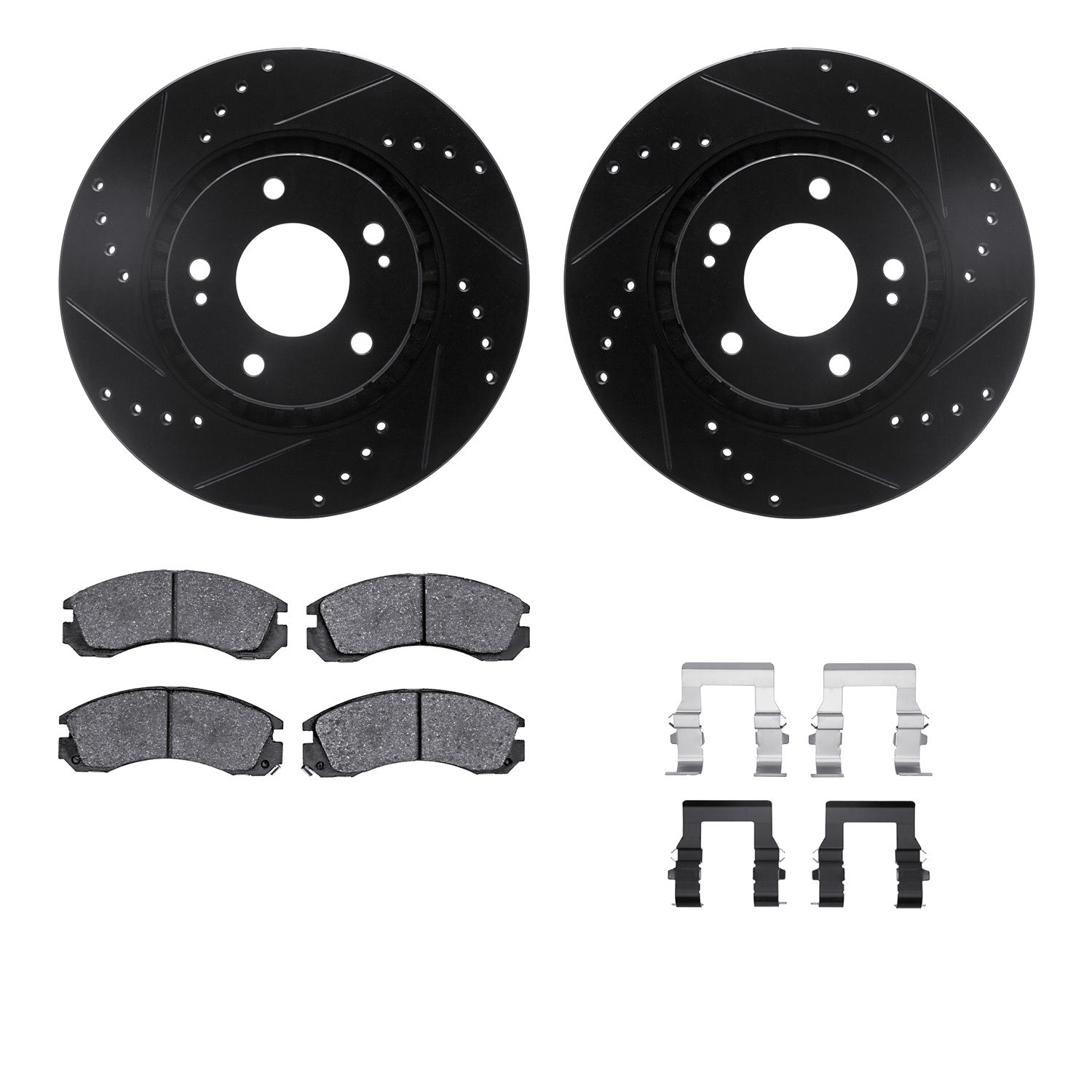 8312-72042 Drilled/Slotted Brake Rotors with 3000-Series Ceramic Brake Pads Kit & Hardware [Black], 2009-2015 Mitsubishi, Positi