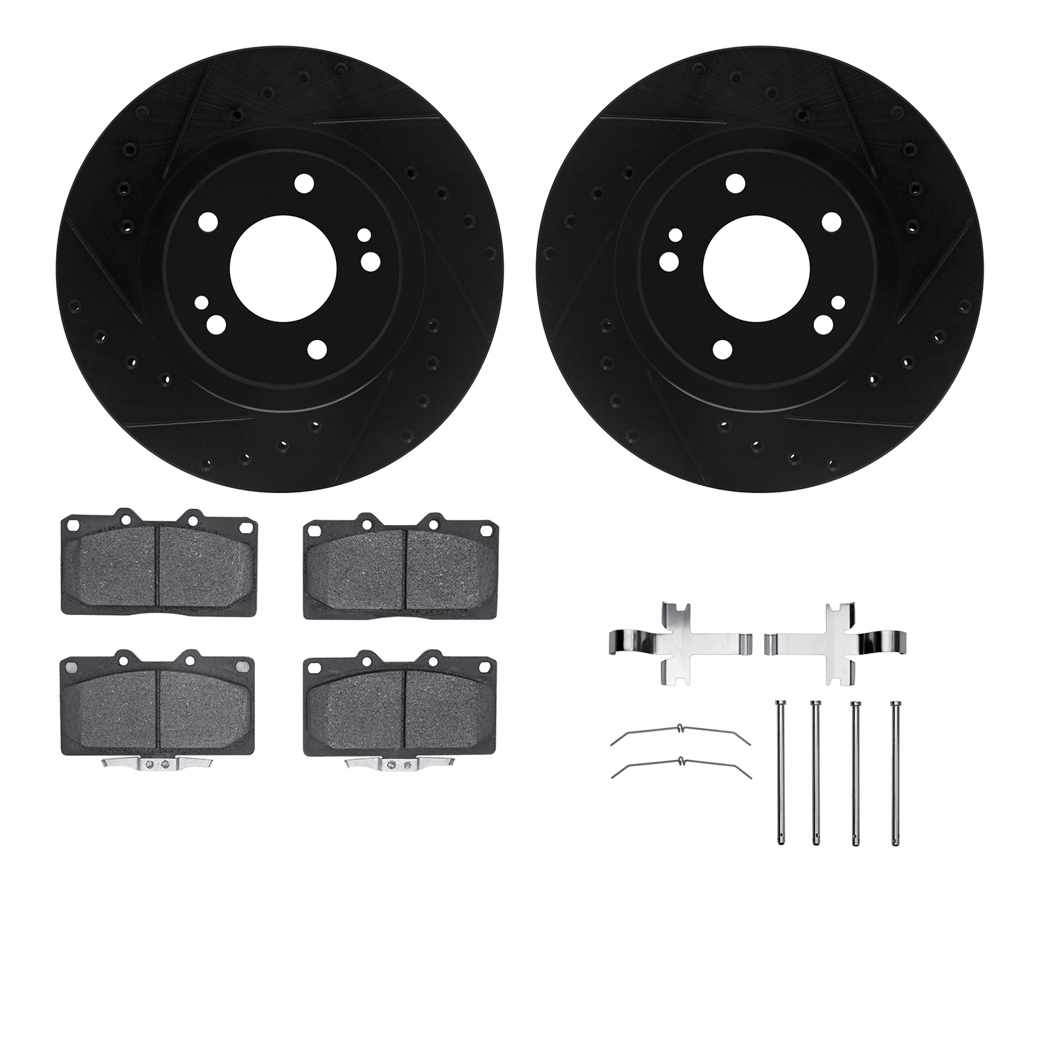 8312-72047 Drilled/Slotted Brake Rotors with 3000-Series Ceramic Brake Pads Kit & Hardware [Black], 1991-1993 Multiple Makes/Mod