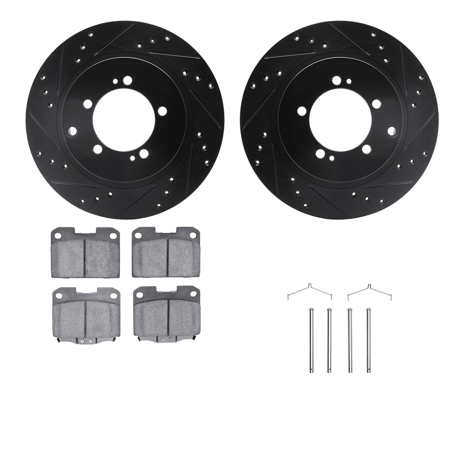 8312-72064 Drilled/Slotted Brake Rotors with 3000-Series Ceramic Brake Pads Kit & Hardware [Black], 1993-1999 Multiple Makes/Mod
