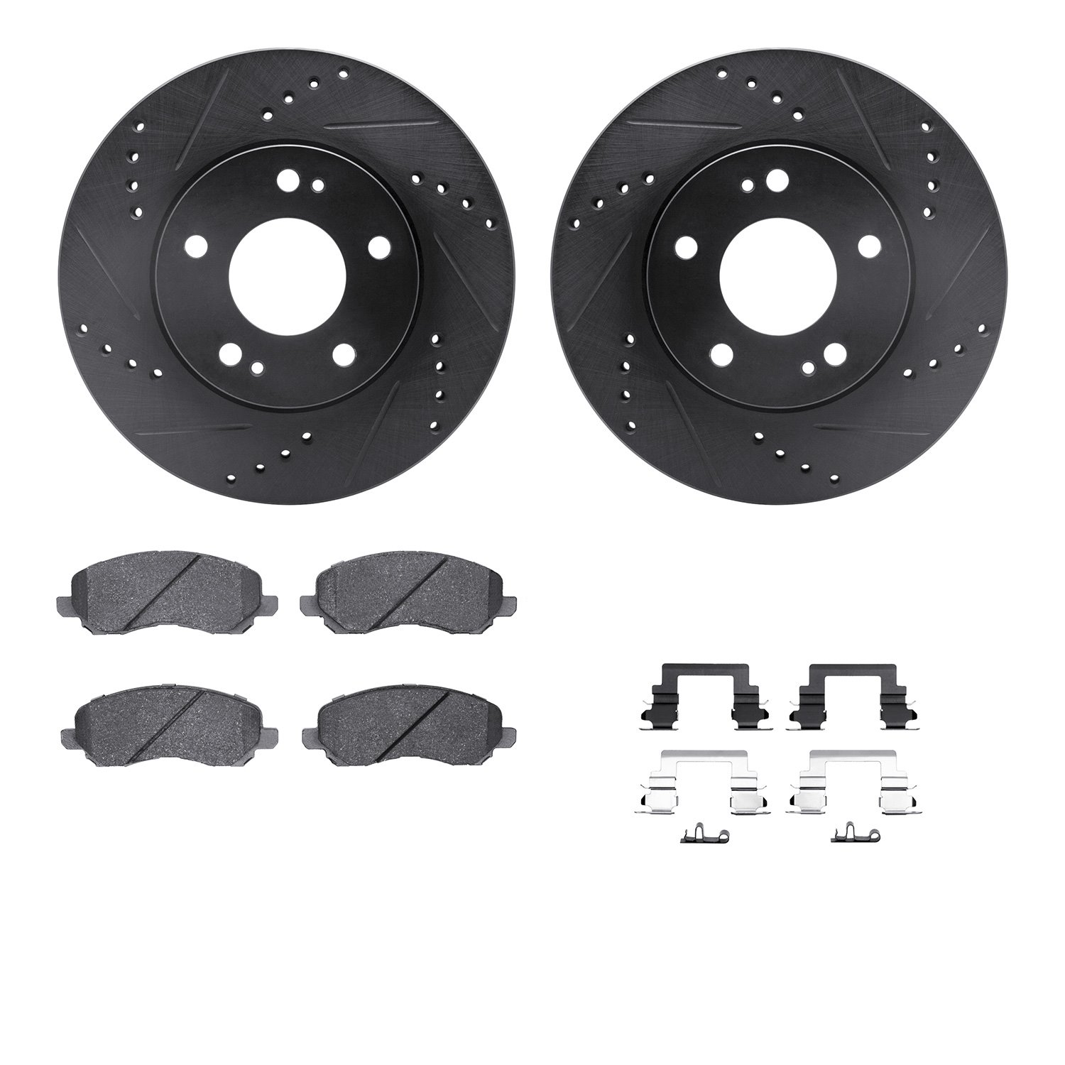 8312-72068 Drilled/Slotted Brake Rotors with 3000-Series Ceramic Brake Pads Kit & Hardware [Black], 2000-2012 Multiple Makes/Mod