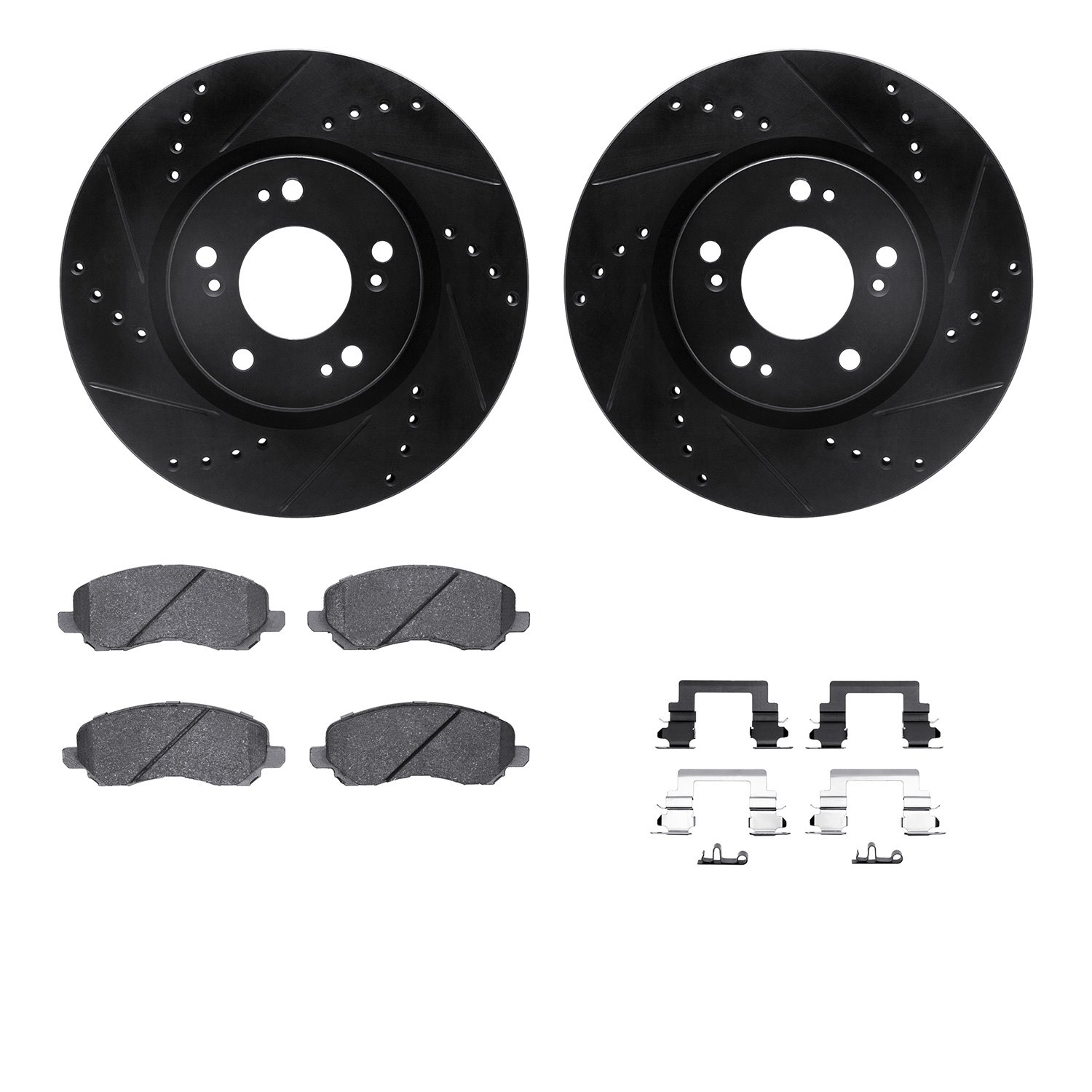 8312-72069 Drilled/Slotted Brake Rotors with 3000-Series Ceramic Brake Pads Kit & Hardware [Black], 2004-2012 Mitsubishi, Positi