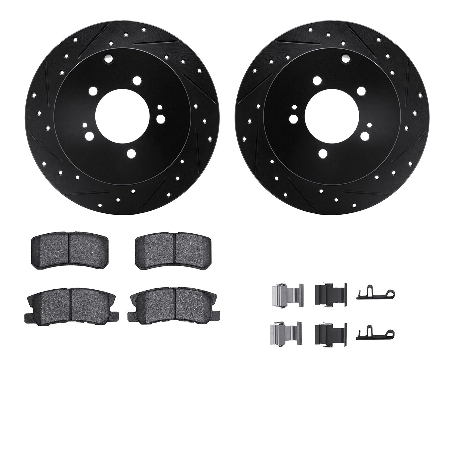 8312-72075 Drilled/Slotted Brake Rotors with 3000-Series Ceramic Brake Pads Kit & Hardware [Black], 2007-2015 Mitsubishi, Positi