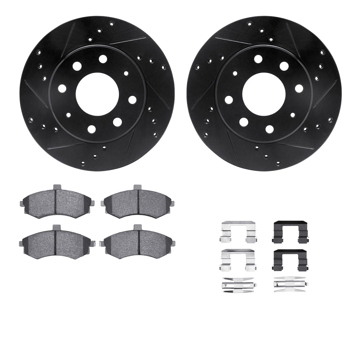 8312-72078 Drilled/Slotted Brake Rotors with 3000-Series Ceramic Brake Pads Kit & Hardware [Black], 2002-2005 Kia/Hyundai/Genesi