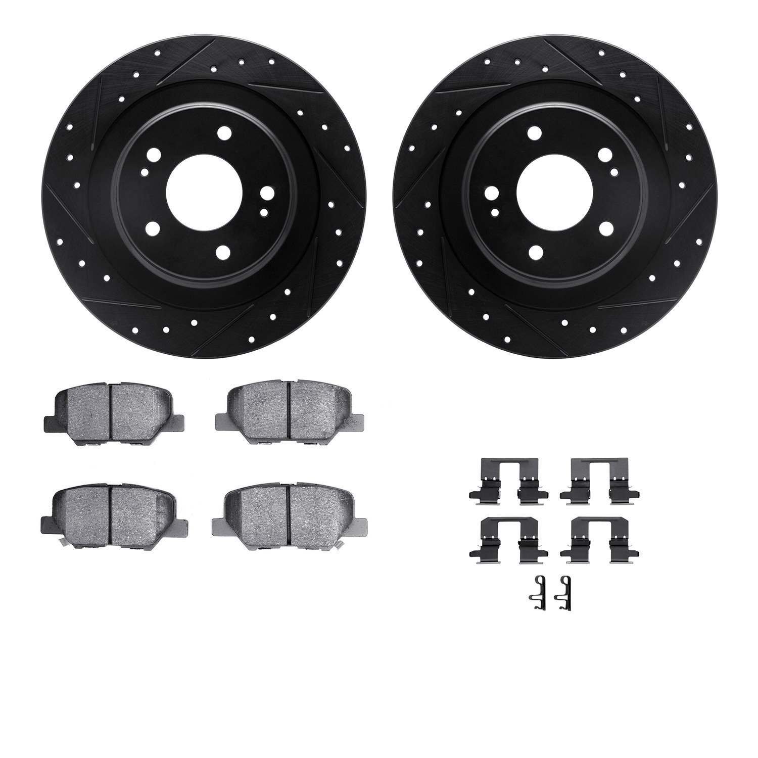 8312-72087 Drilled/Slotted Brake Rotors with 3000-Series Ceramic Brake Pads Kit & Hardware [Black], Fits Select Mitsubishi, Posi