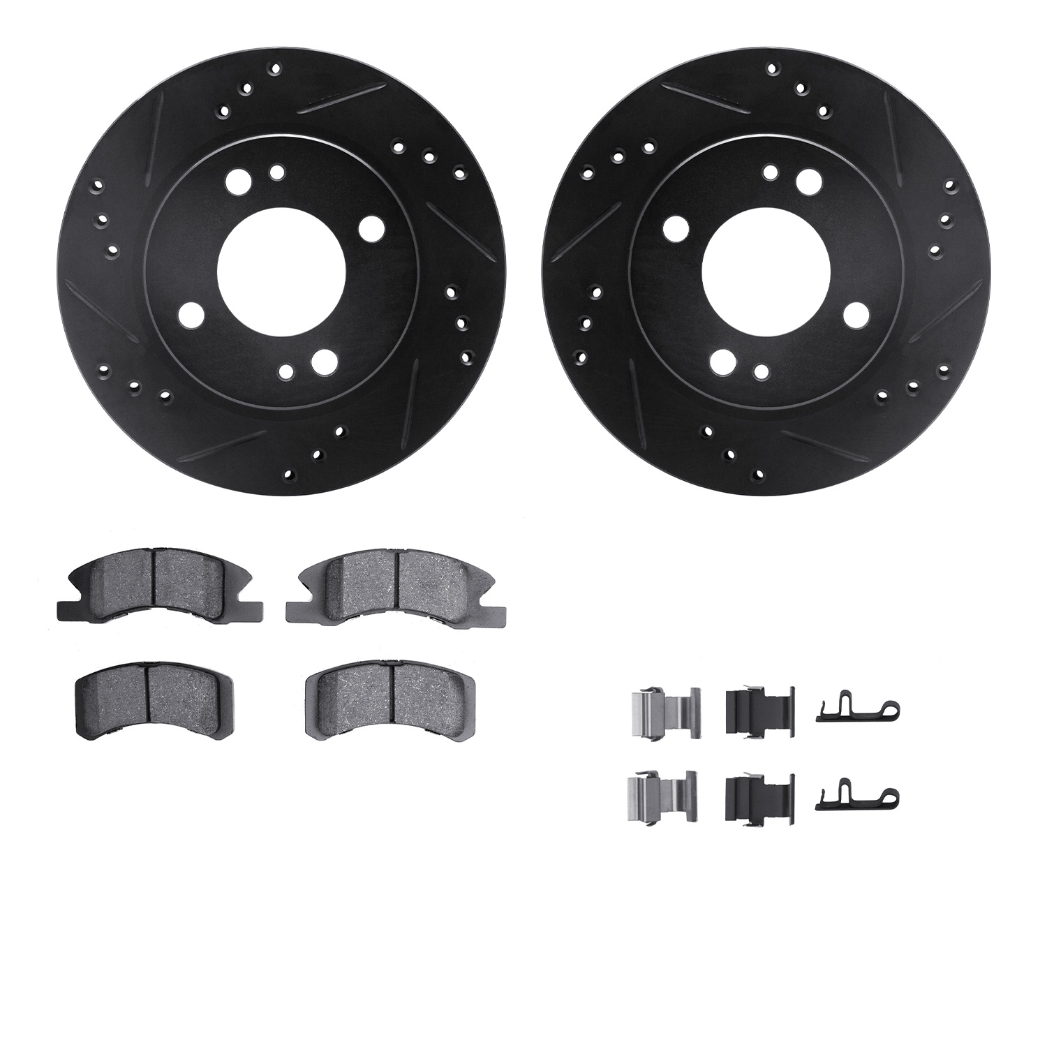 8312-72088 Drilled/Slotted Brake Rotors with 3000-Series Ceramic Brake Pads Kit & Hardware [Black], 2014-2015 Mitsubishi, Positi