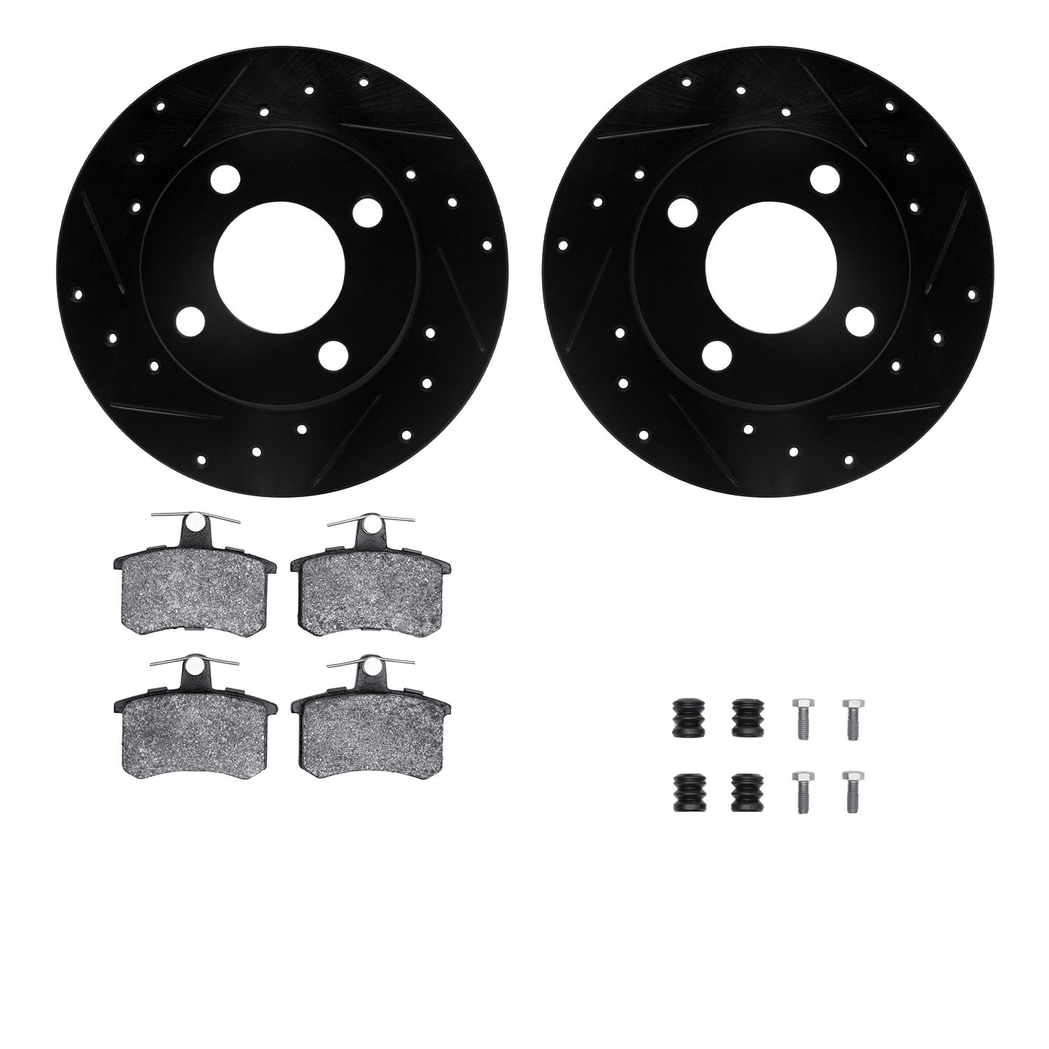 8312-73004 Drilled/Slotted Brake Rotors with 3000-Series Ceramic Brake Pads Kit & Hardware [Black], 1984-1995 Audi/Volkswagen, P