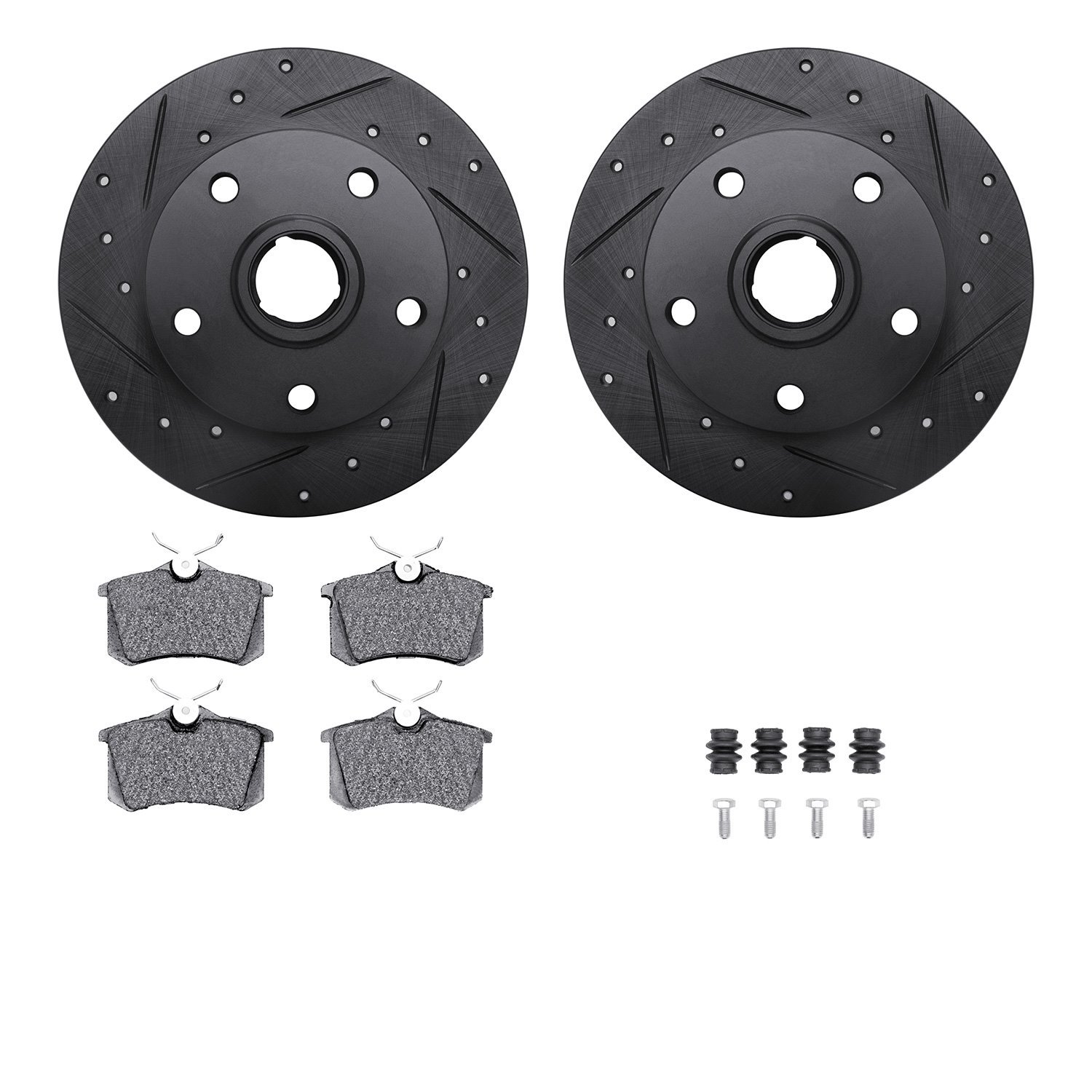 8312-73017 Drilled/Slotted Brake Rotors with 3000-Series Ceramic Brake Pads Kit & Hardware [Black], 1997-2001 Audi/Volkswagen, P