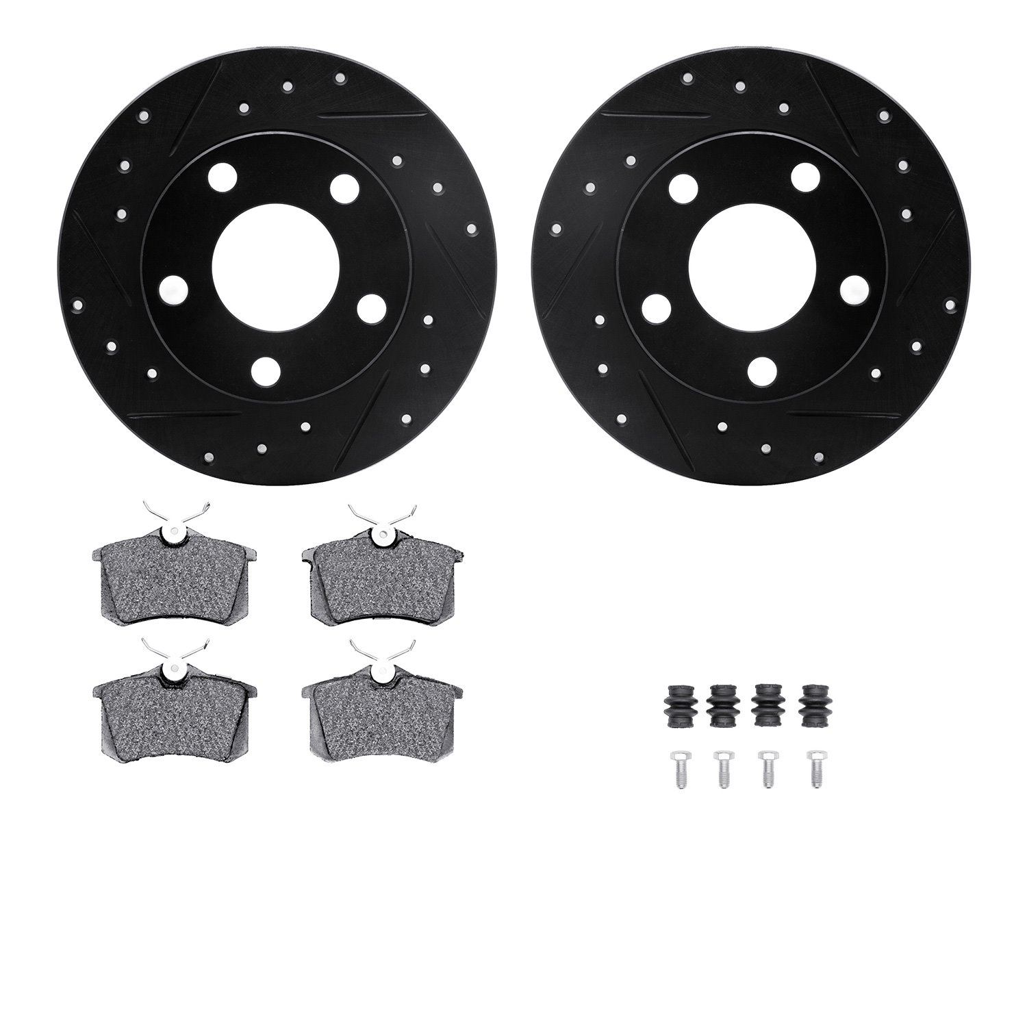 8312-73018 Drilled/Slotted Brake Rotors with 3000-Series Ceramic Brake Pads Kit & Hardware [Black], 1998-1998 Audi/Volkswagen, P