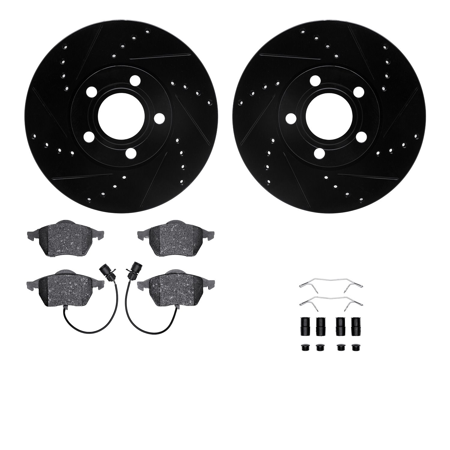 8312-73035 Drilled/Slotted Brake Rotors with 3000-Series Ceramic Brake Pads Kit & Hardware [Black], 1992-1998 Audi/Volkswagen, P