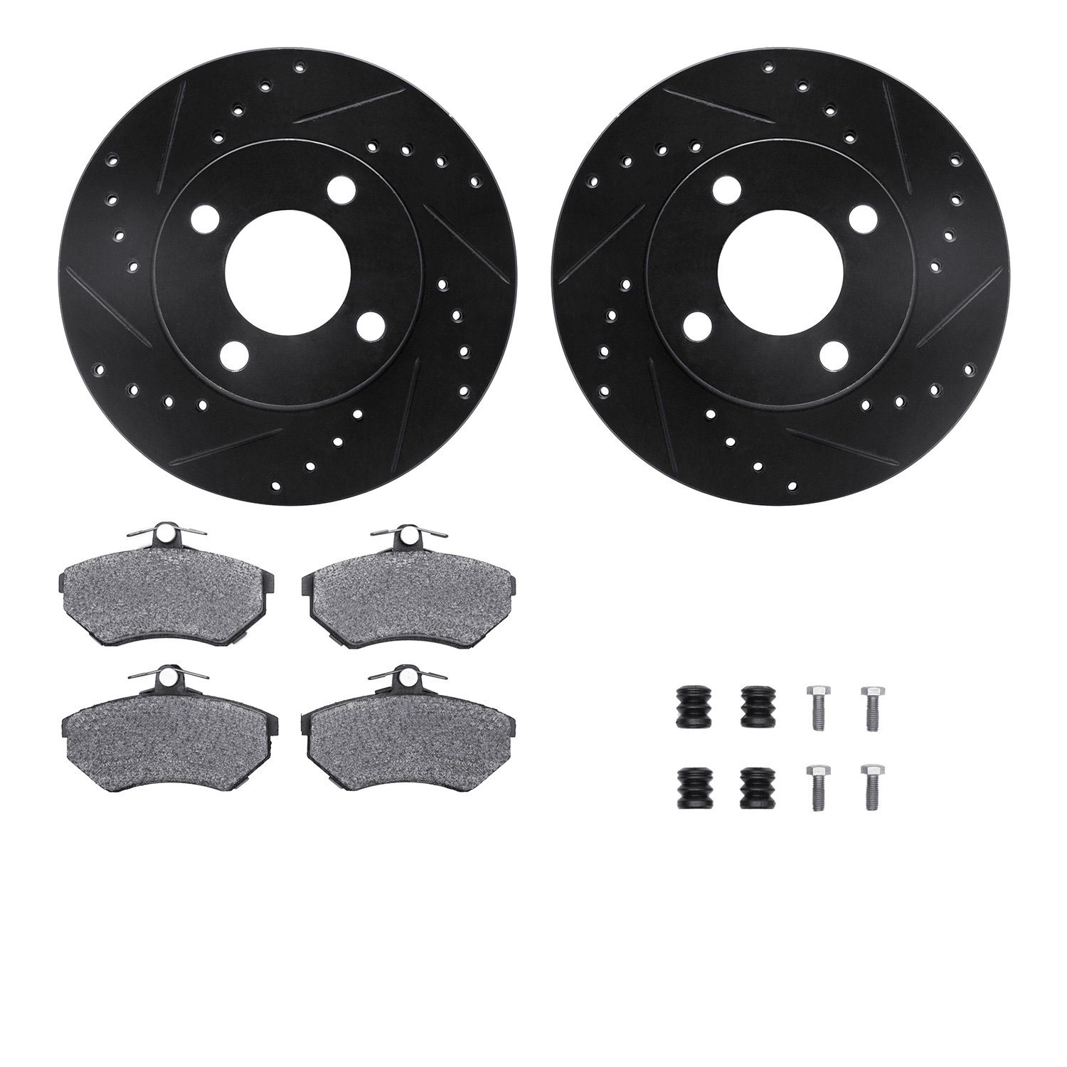 8312-73041 Drilled/Slotted Brake Rotors with 3000-Series Ceramic Brake Pads Kit & Hardware [Black], 1980-1992 Audi/Volkswagen, P