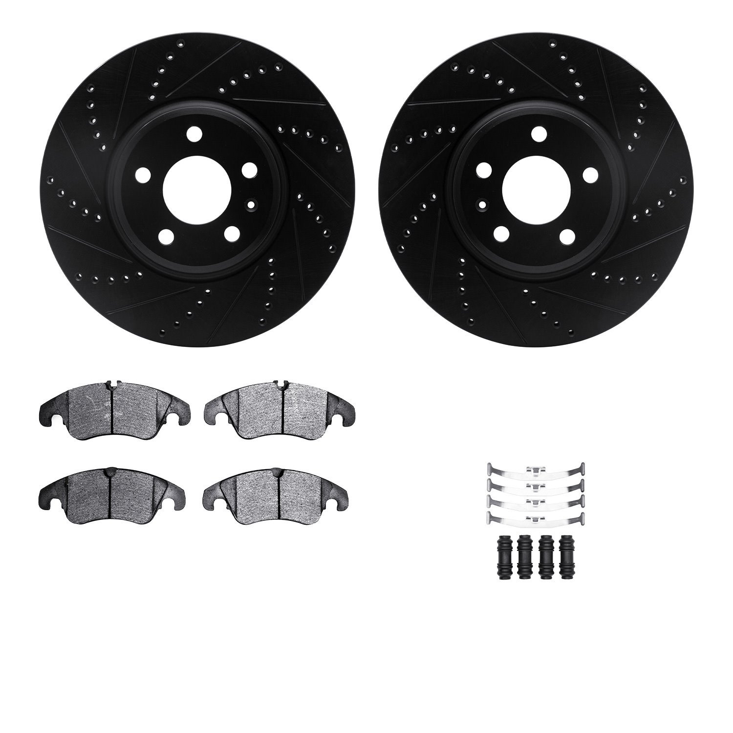 8312-73062 Drilled/Slotted Brake Rotors with 3000-Series Ceramic Brake Pads Kit & Hardware [Black], 2008-2011 Audi/Volkswagen, P