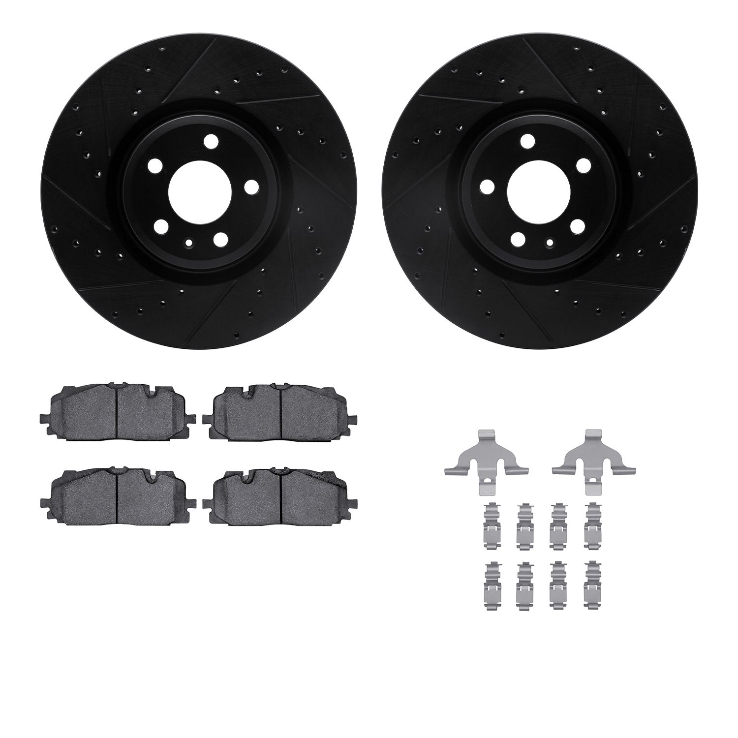8312-73083 Drilled/Slotted Brake Rotors with 3000-Series Ceramic Brake Pads Kit & Hardware [Black], Fits Select Audi/Volkswagen,