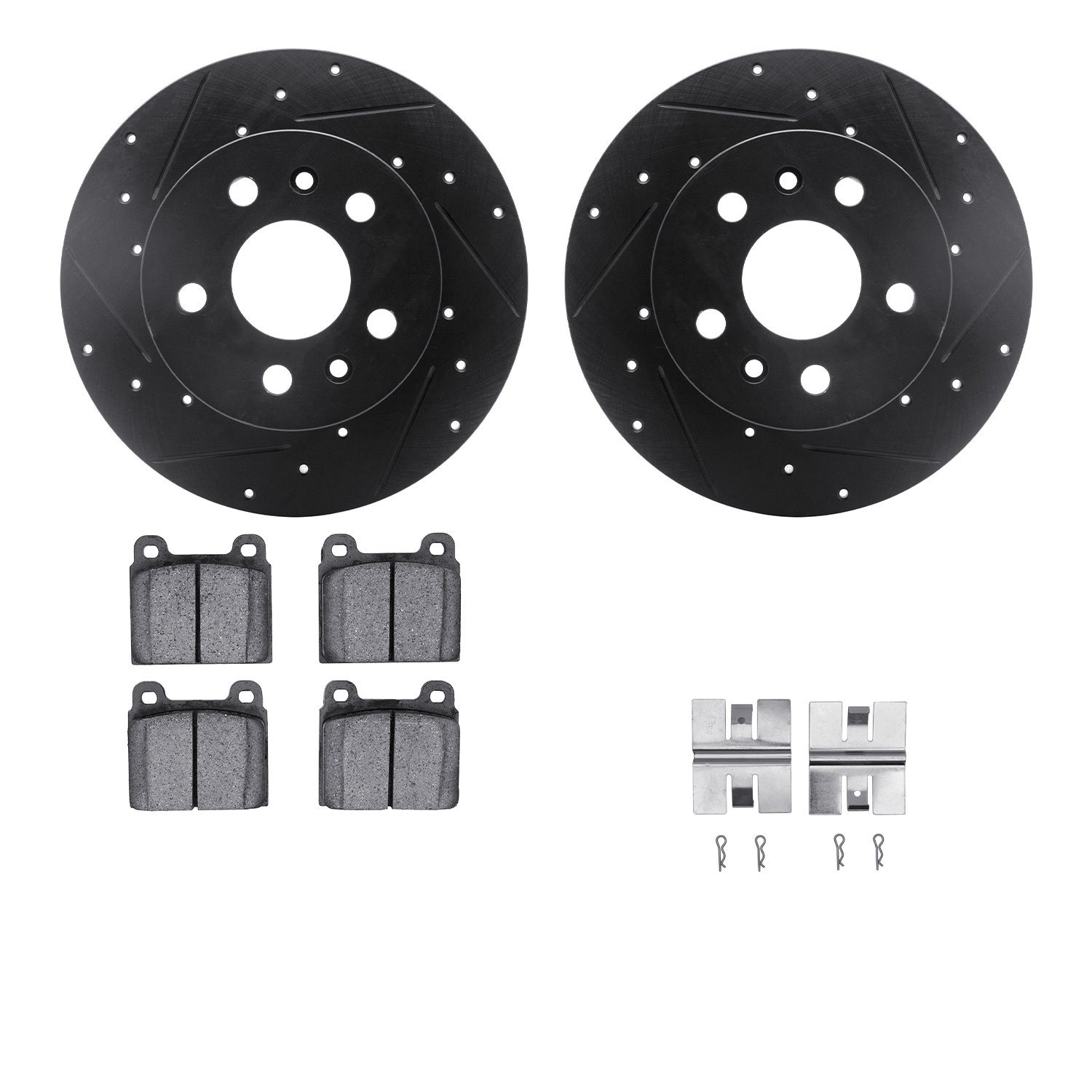 8312-74009 Drilled/Slotted Brake Rotors with 3000-Series Ceramic Brake Pads Kit & Hardware [Black], 1973-1978 Audi/Volkswagen, P