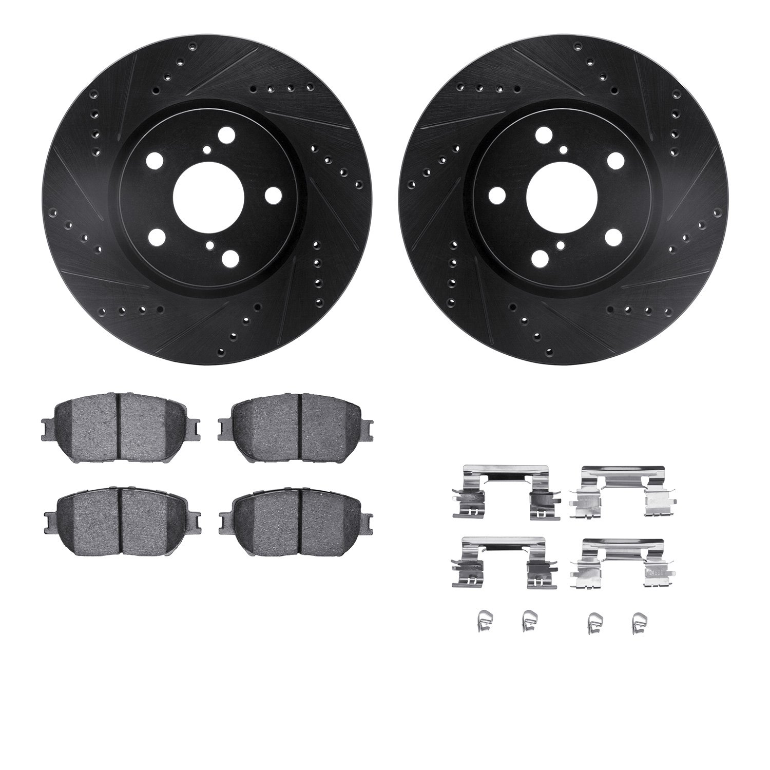 8312-75015 Drilled/Slotted Brake Rotors with 3000-Series Ceramic Brake Pads Kit & Hardware [Black], 2006-2015 Lexus/Toyota/Scion