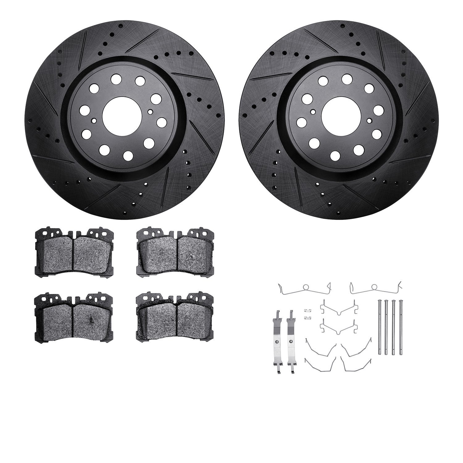8312-75024 Drilled/Slotted Brake Rotors with 3000-Series Ceramic Brake Pads Kit & Hardware [Black], Fits Select Lexus/Toyota/Sci
