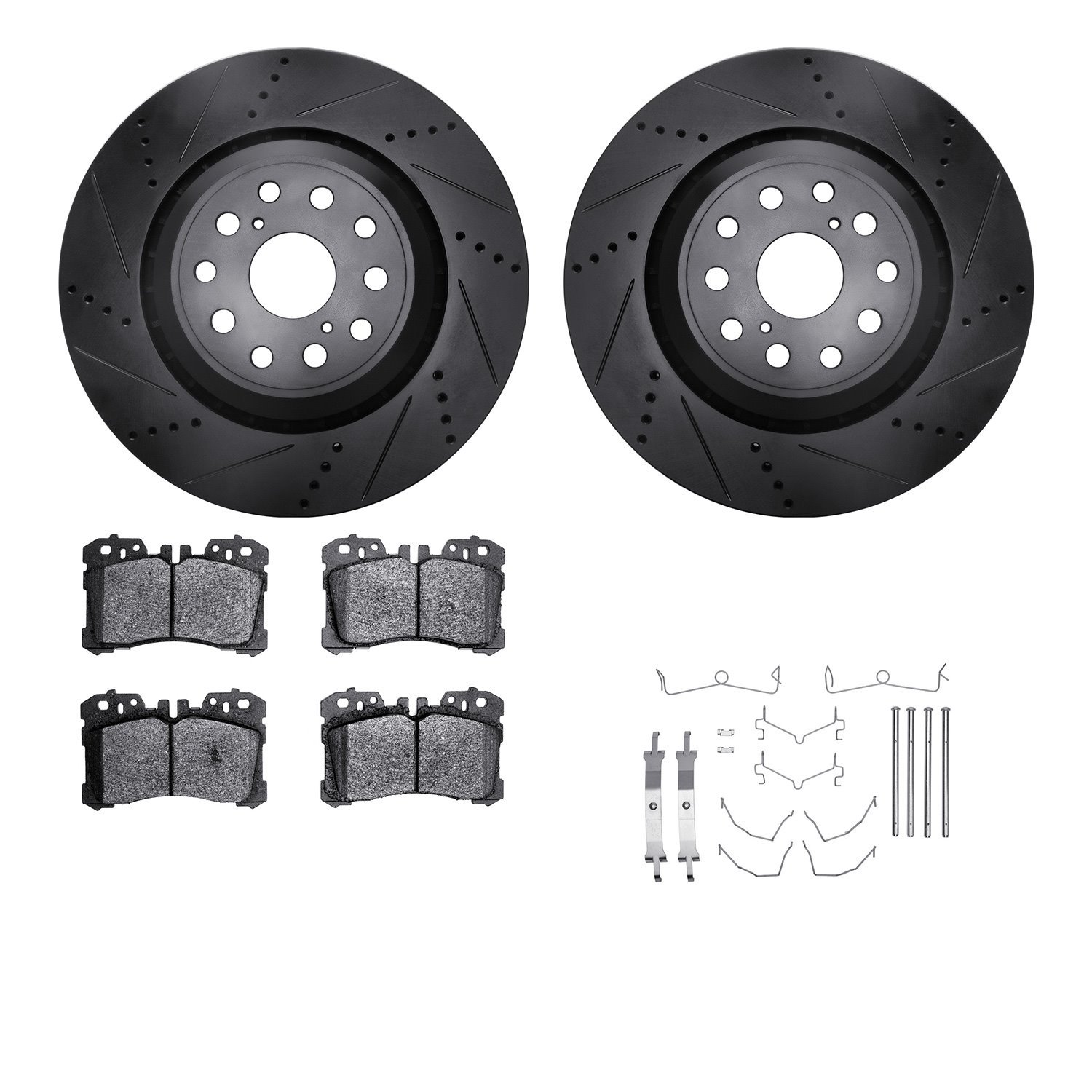 8312-75025 Drilled/Slotted Brake Rotors with 3000-Series Ceramic Brake Pads Kit & Hardware [Black], Fits Select Lexus/Toyota/Sci