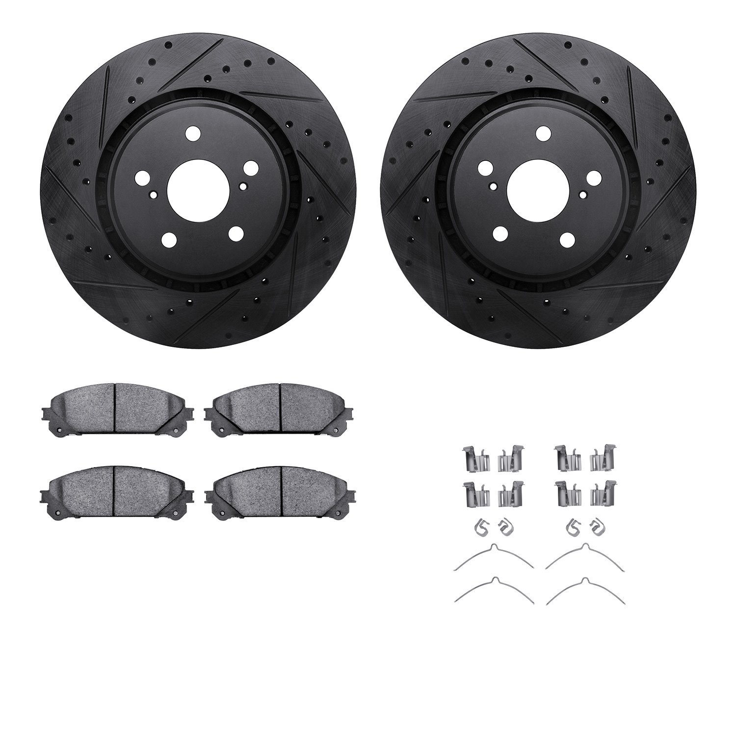 8312-75029 Drilled/Slotted Brake Rotors with 3000-Series Ceramic Brake Pads Kit & Hardware [Black], Fits Select Lexus/Toyota/Sci