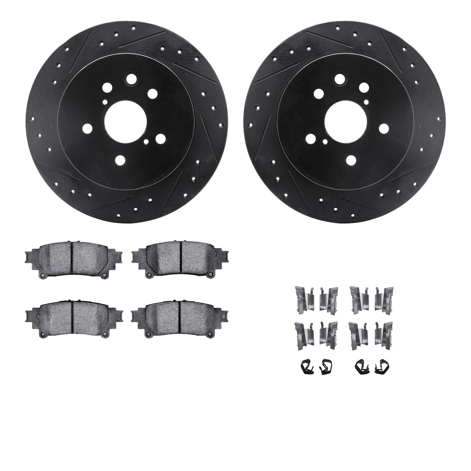 8312-75030 Drilled/Slotted Brake Rotors with 3000-Series Ceramic Brake Pads Kit & Hardware [Black], 2014-2015 Lexus/Toyota/Scion