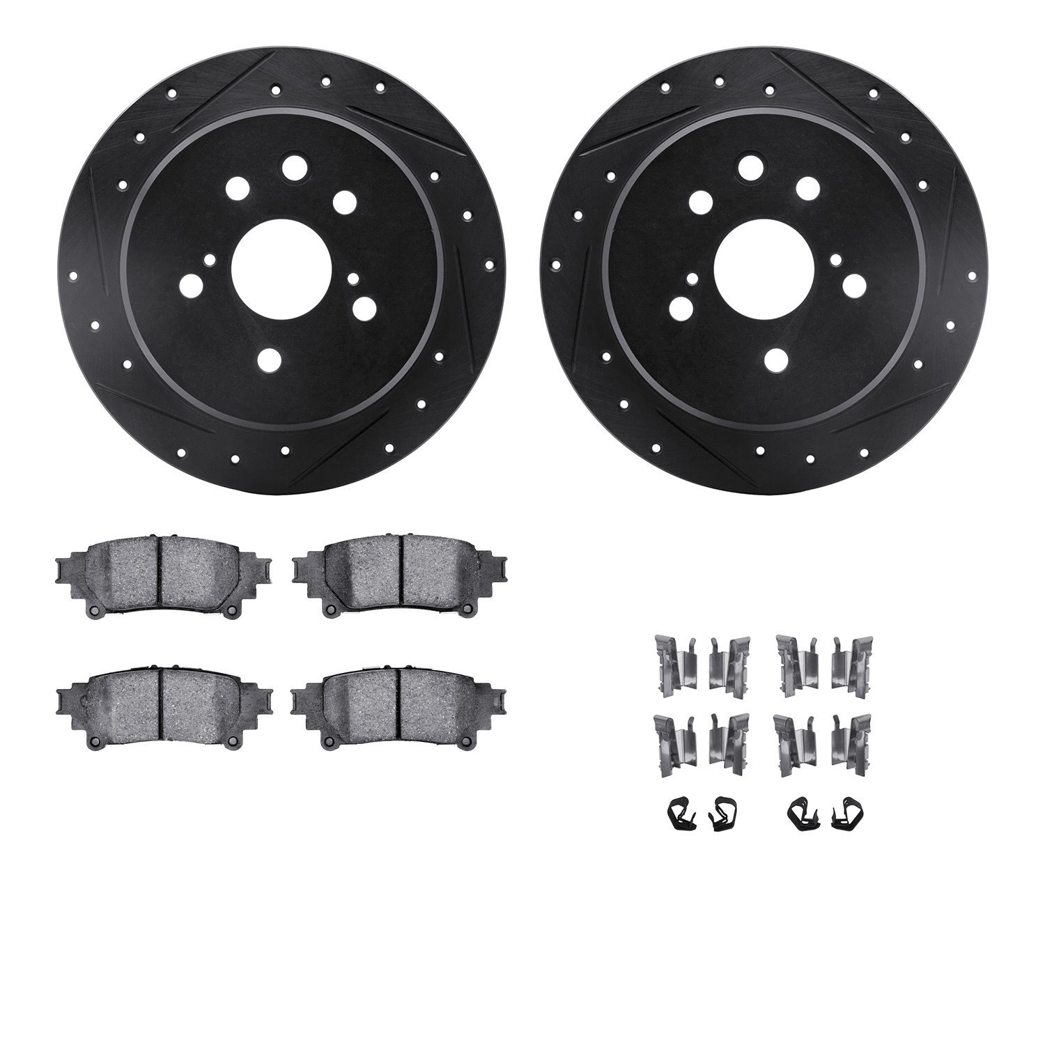 8312-75031 Drilled/Slotted Brake Rotors with 3000-Series Ceramic Brake Pads Kit & Hardware [Black], 2014-2015 Lexus/Toyota/Scion
