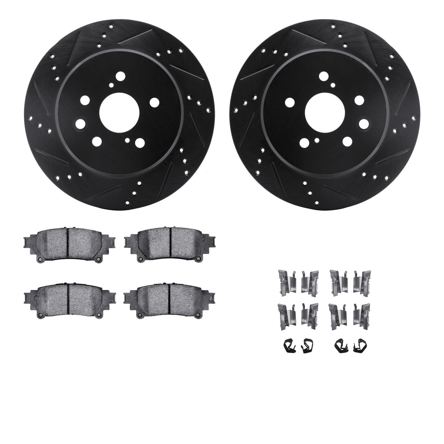 8312-75032 Drilled/Slotted Brake Rotors with 3000-Series Ceramic Brake Pads Kit & Hardware [Black], 2013-2020 Lexus/Toyota/Scion