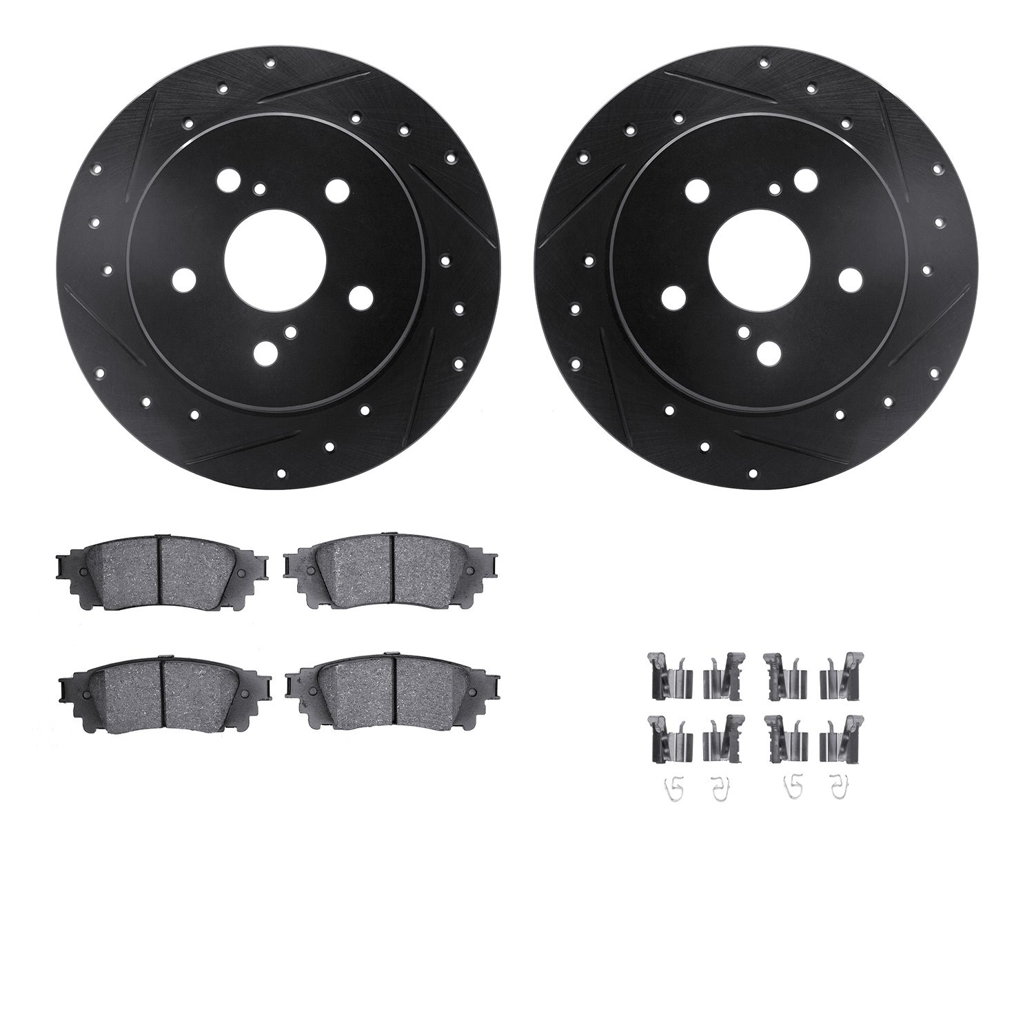 8312-75034 Drilled/Slotted Brake Rotors with 3000-Series Ceramic Brake Pads Kit & Hardware [Black], 2015-2021 Lexus/Toyota/Scion