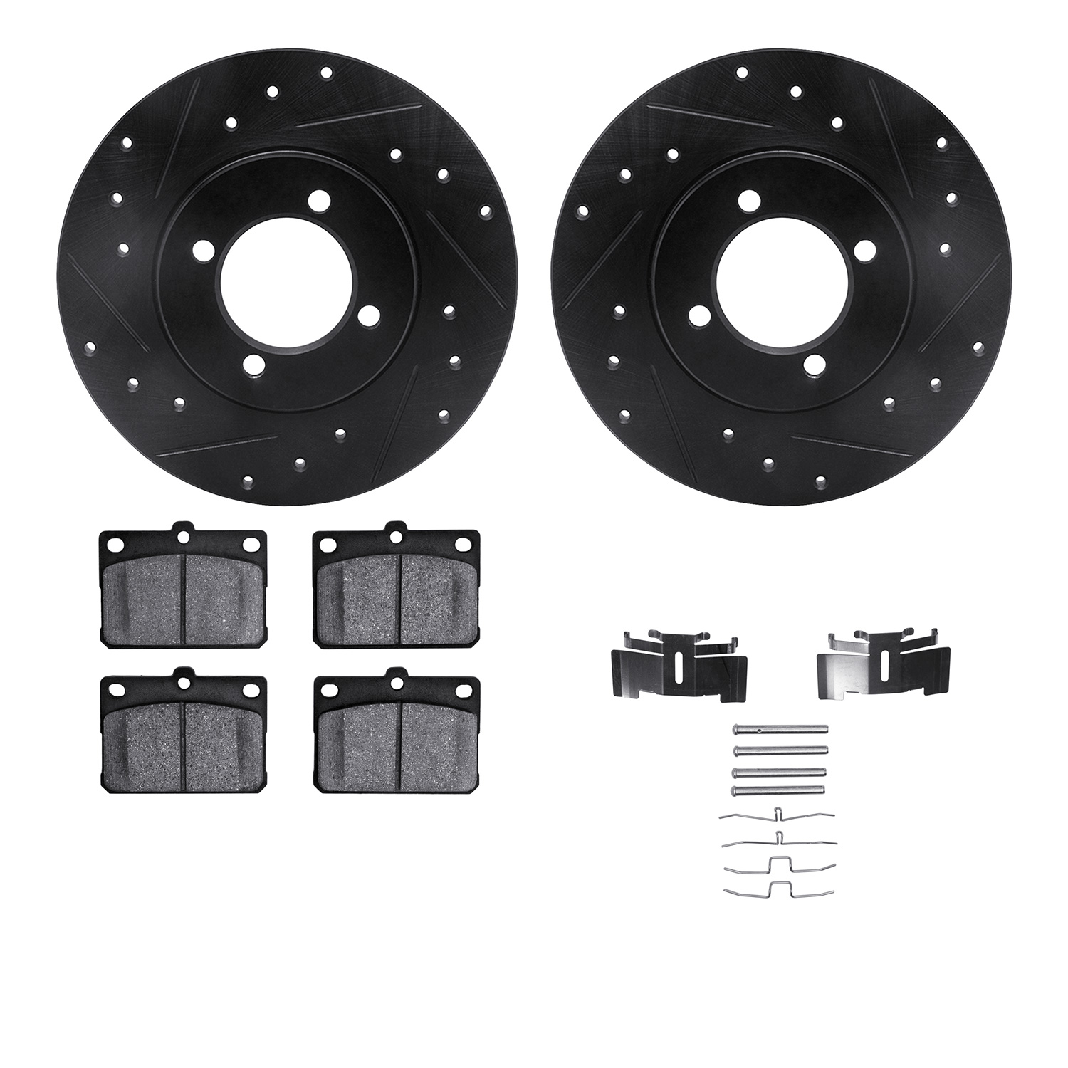 8312-76002 Drilled/Slotted Brake Rotors with 3000-Series Ceramic Brake Pads Kit & Hardware [Black], 1980-1980 Lexus/Toyota/Scion