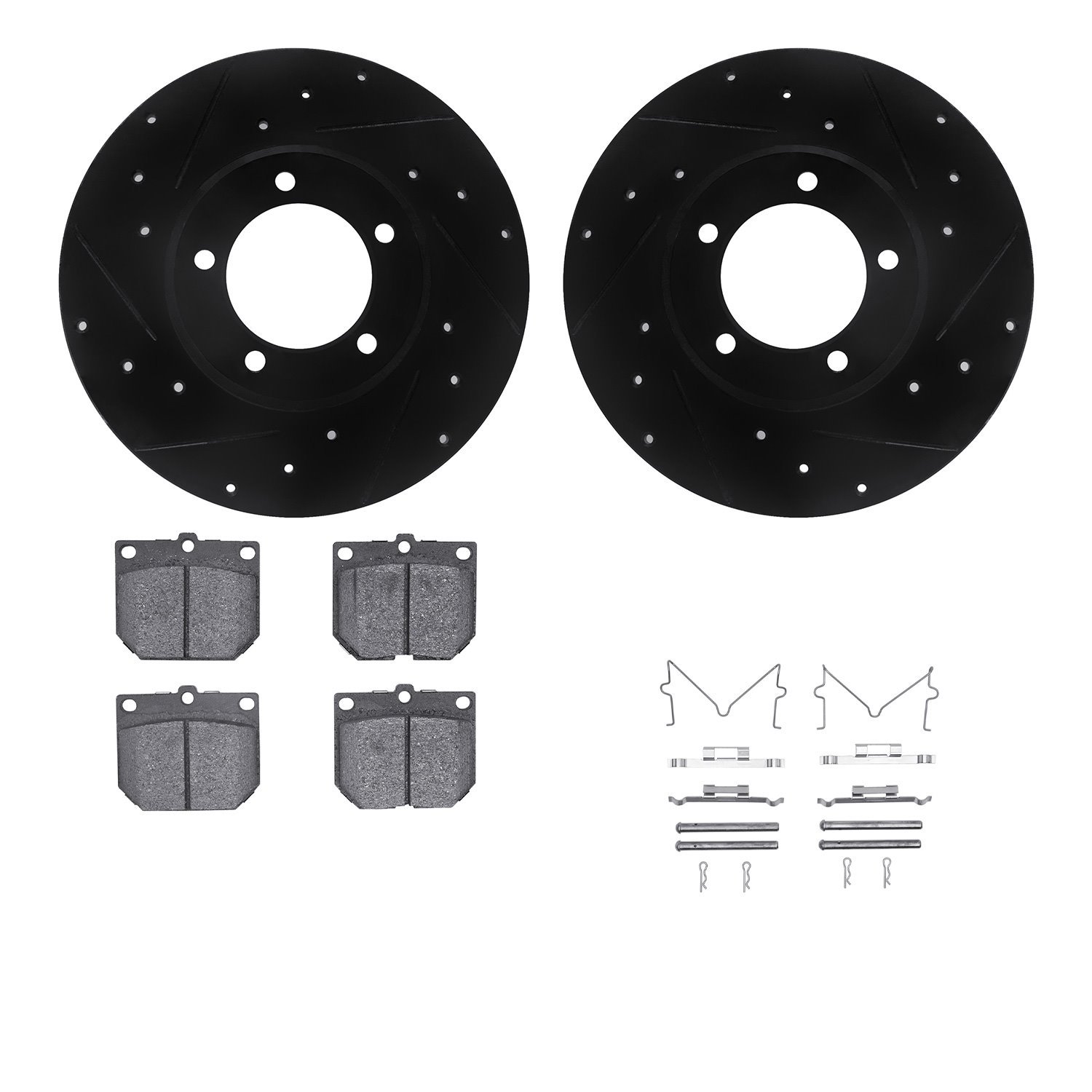 8312-76006 Drilled/Slotted Brake Rotors with 3000-Series Ceramic Brake Pads Kit & Hardware [Black], 1975-1983 Lexus/Toyota/Scion