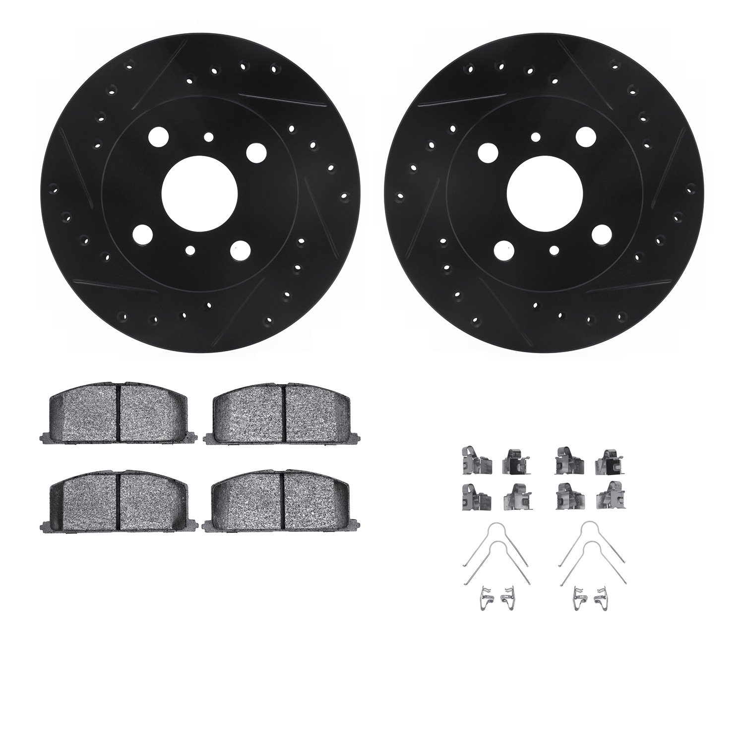 8312-76036 Drilled/Slotted Brake Rotors with 3000-Series Ceramic Brake Pads Kit & Hardware [Black], 1988-1992 Multiple Makes/Mod